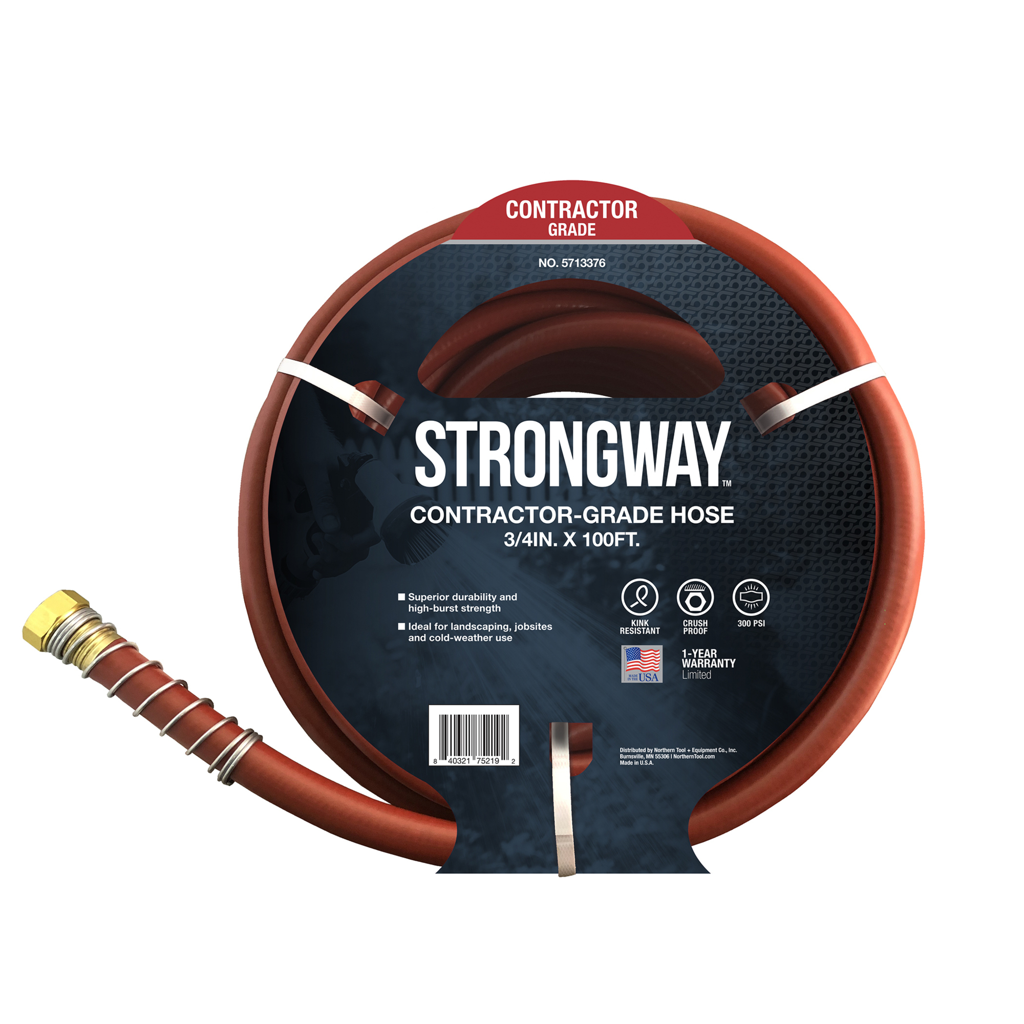 Strongway Contractor-Grade Water Hose, 3/4in. x 100ft., 300 PSI 