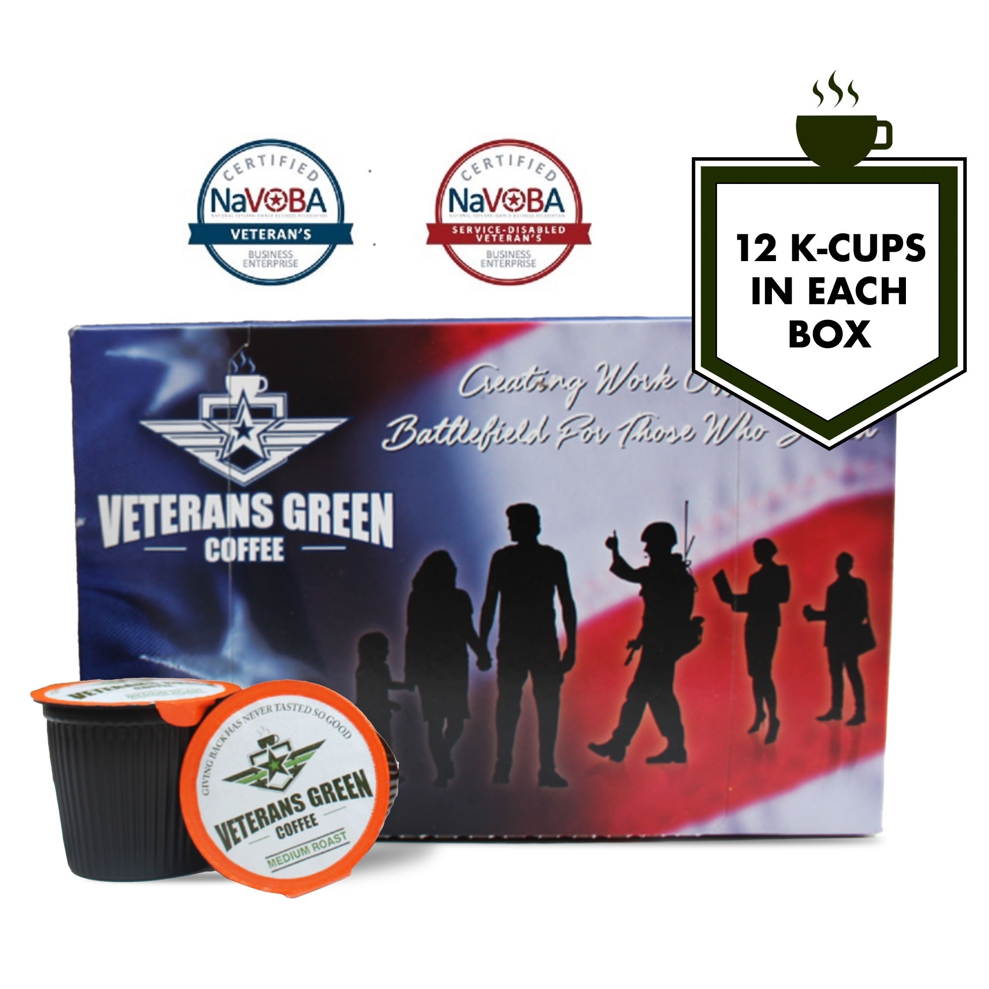 Veterans Green Coffee K-Cups - Medium Roast, 12 Pcs, Model# 12KCUP