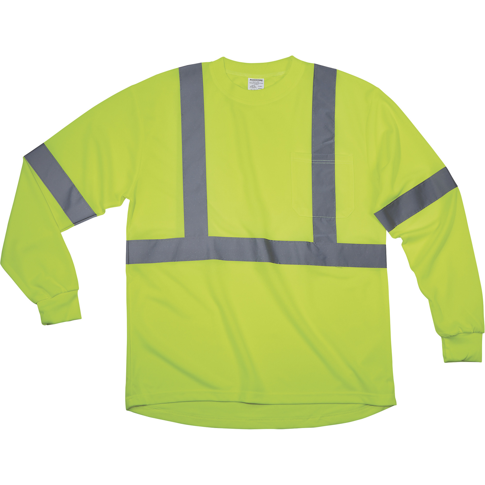 Forester Men's Class 2 High Visibility Long Sleeve T-Shirt, Lime, Large