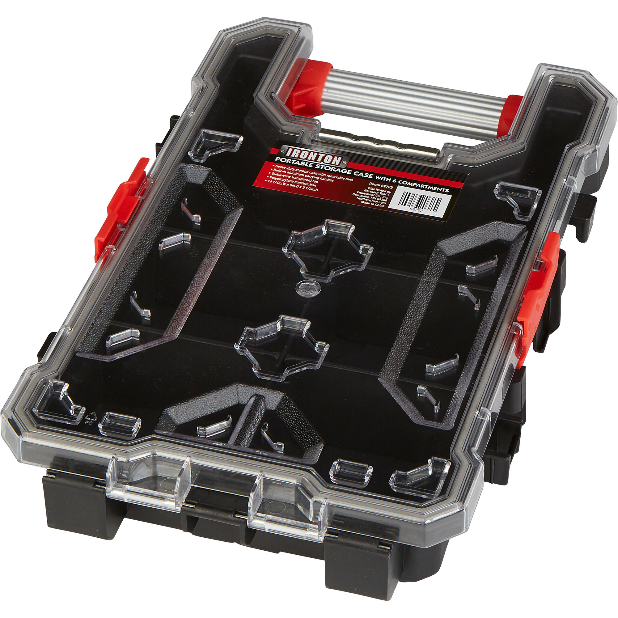 Ironton Portable Storage Case with 6 Compartments, 14-1/4in.W x 9in.D x - Picture 3 of 9
