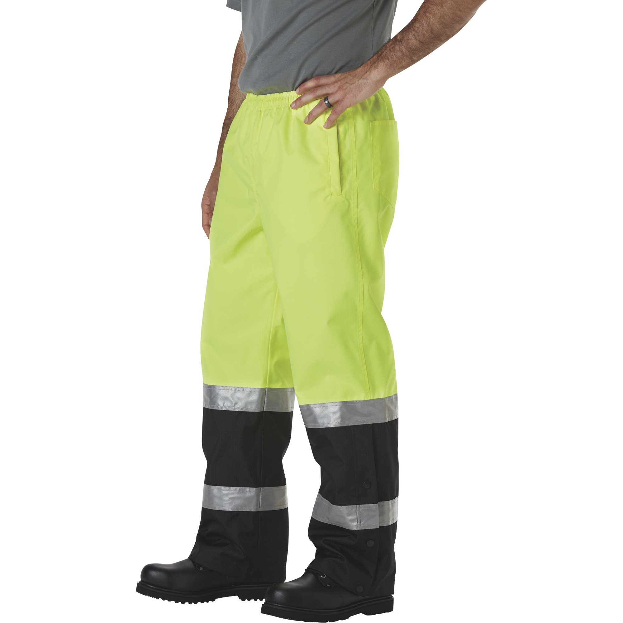 Gravel Gear HV Men's Type E High Visibility 300 Denier Ripstop Rain Pants,Lime, - Picture 3 of 11