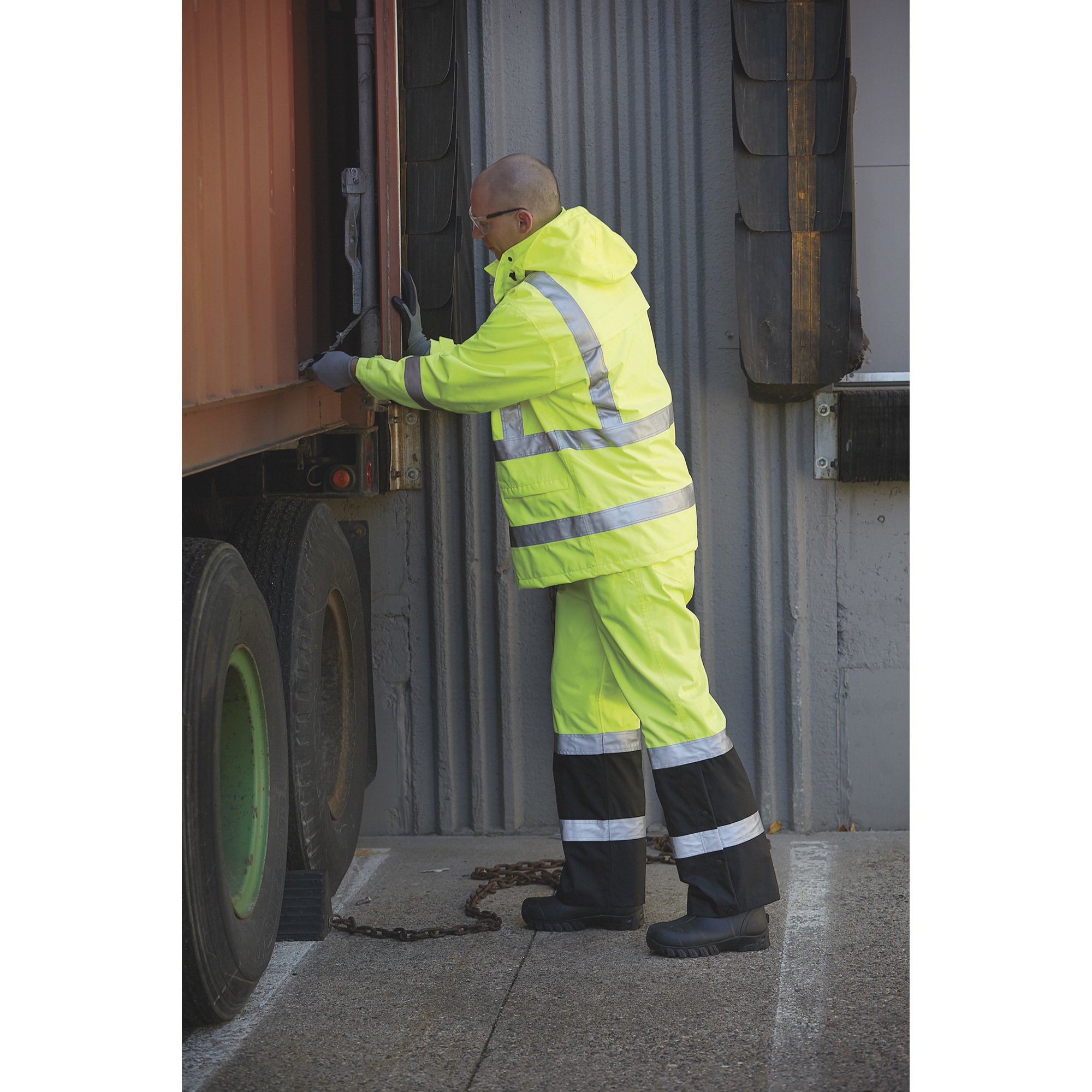 Gravel Gear HV Men's Type E High Visibility 300 Denier Ripstop Rain Pants,Lime, - Picture 5 of 11