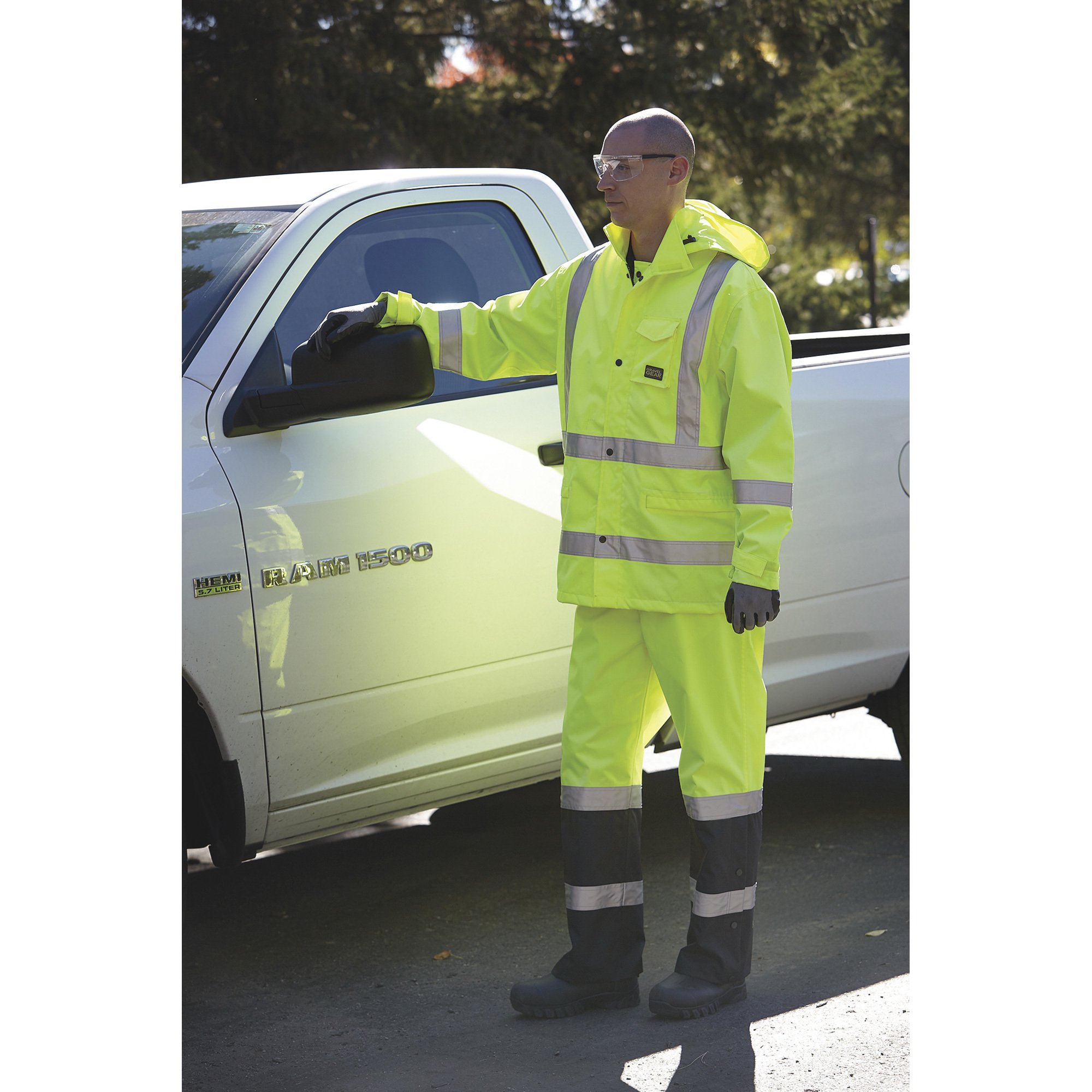 Gravel Gear HV Men's Type E High Visibility 300 Denier Ripstop Rain Pants,Lime, - Picture 6 of 11