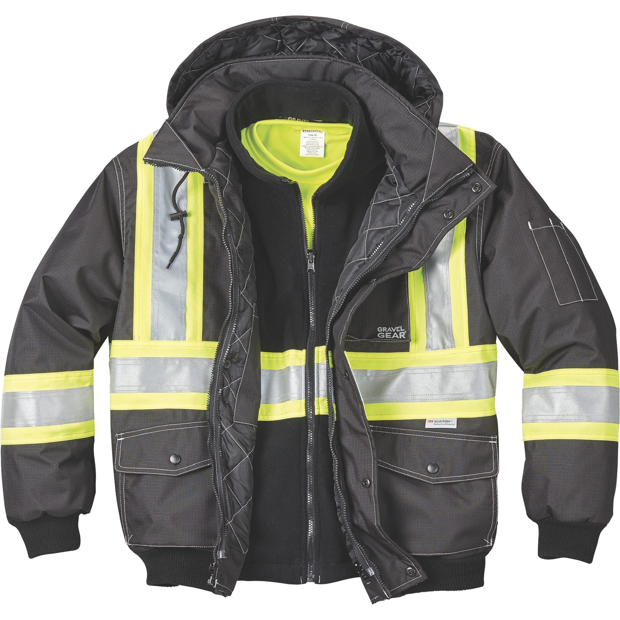 Gravel Gear Men's Class 1 High Visibility 3-in-1 Bomber Jacket, Lime, Medium - Picture 4 of 12