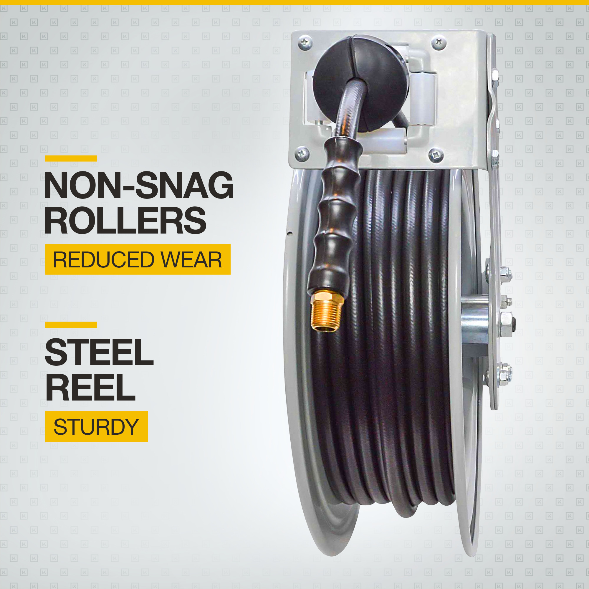 Klutch Auto-Rewind Air Hose Reel with 3/8in. x 50ft. Rubber Hose, 300 PSI