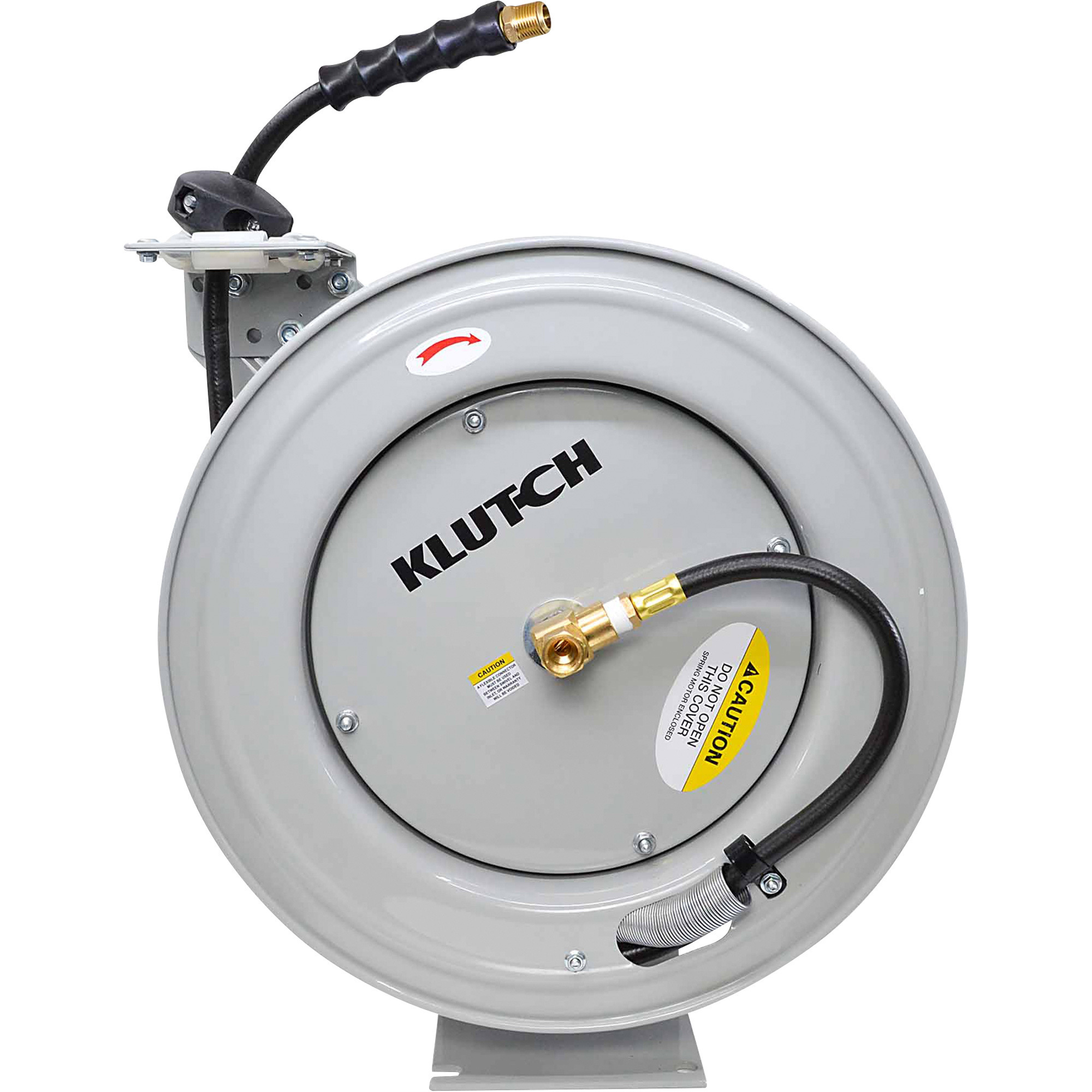 Klutch Auto-Rewind Air Hose Reel with 3/8in. x 50ft. Rubber Hose, 300 PSI