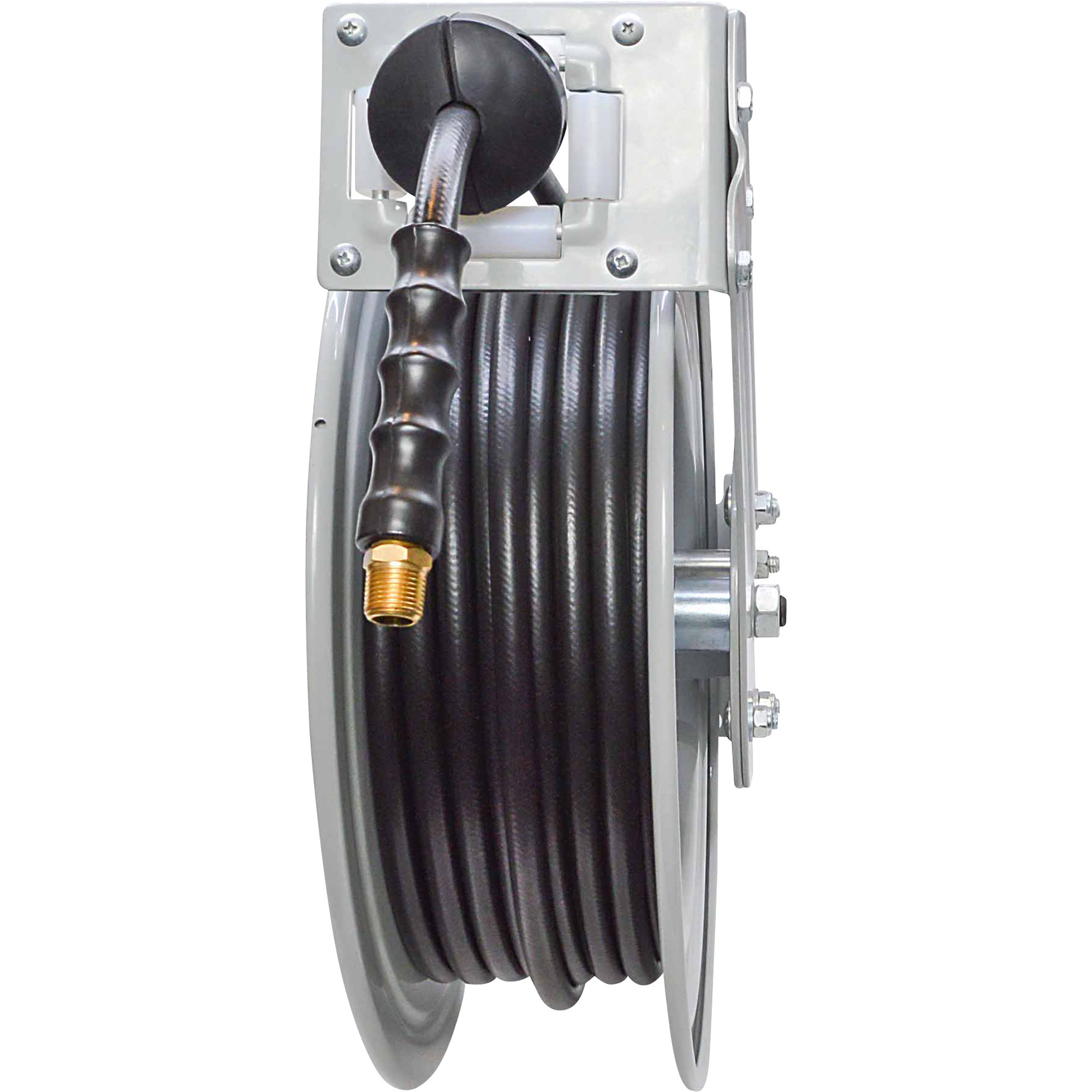 Klutch Auto-Rewind Air Hose Reel with 3/8in. x 50ft. Rubber Hose, 300 PSI