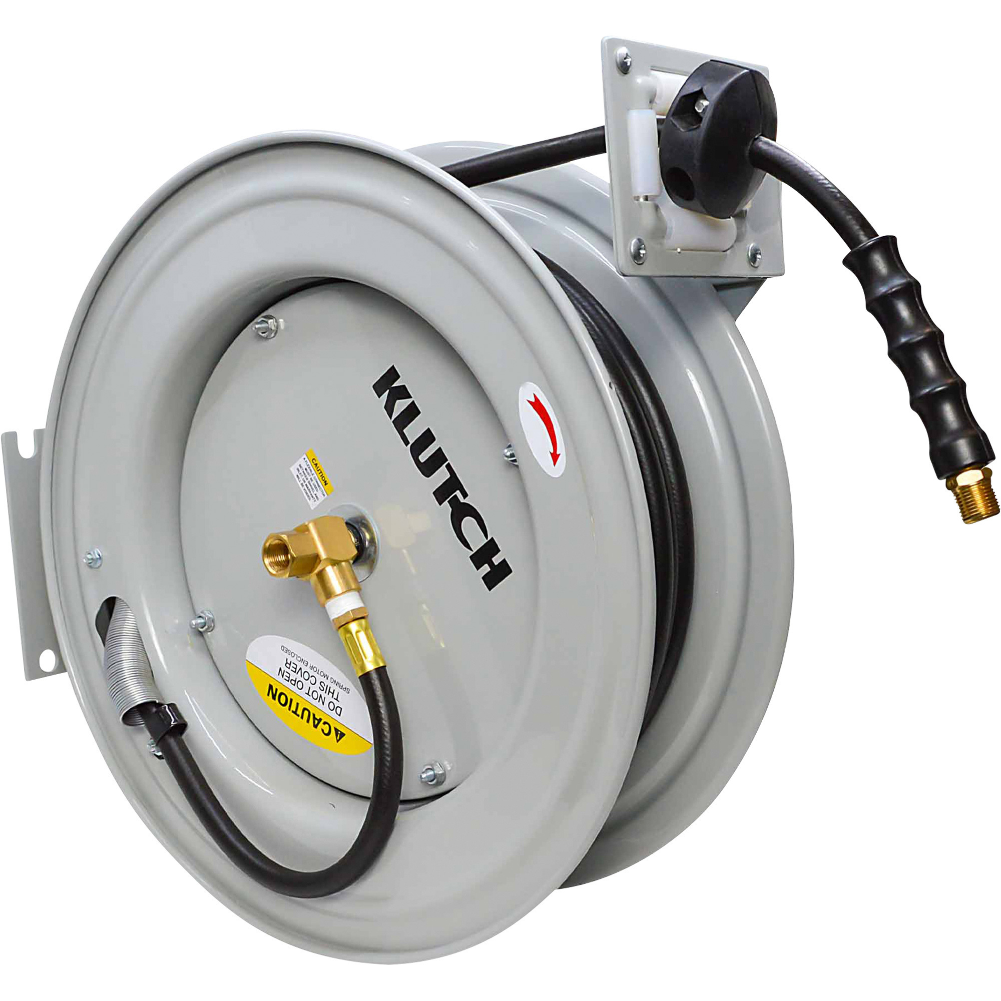 Klutch Auto-Rewind Air Hose Reel with 3/8in. x 50ft. Rubber Hose, 300 PSI