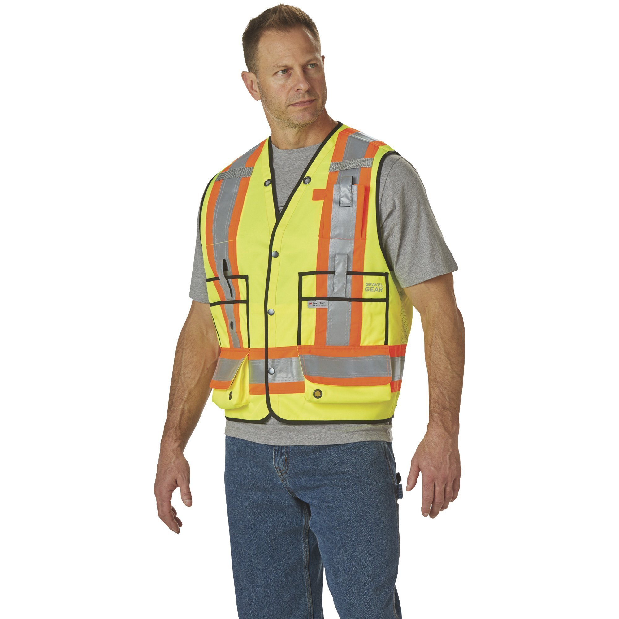 Gravel Gear Men's Class 2 High Visibility Surveyor-Style Safety Vest, Lime, - Picture 3 of 11