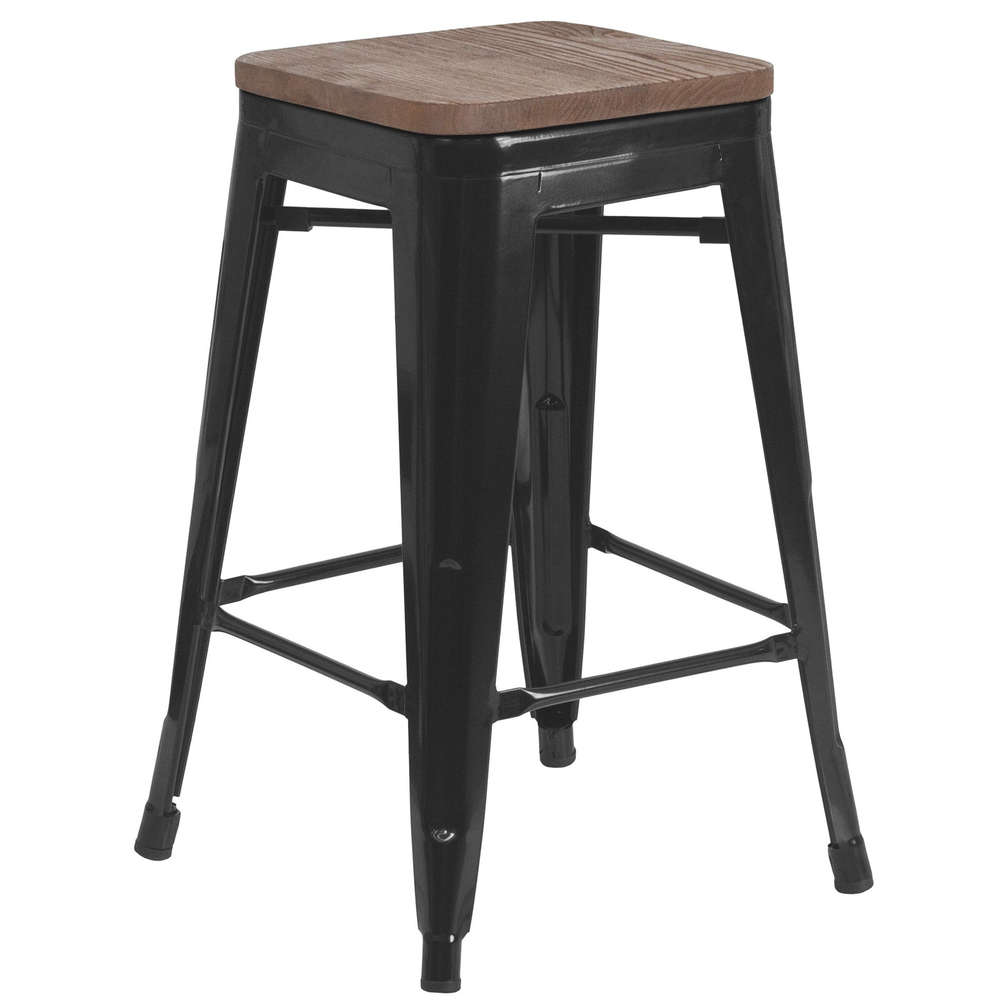 Flash Furniture 24in.H Backless Metal Counter Stool with Wood Seat