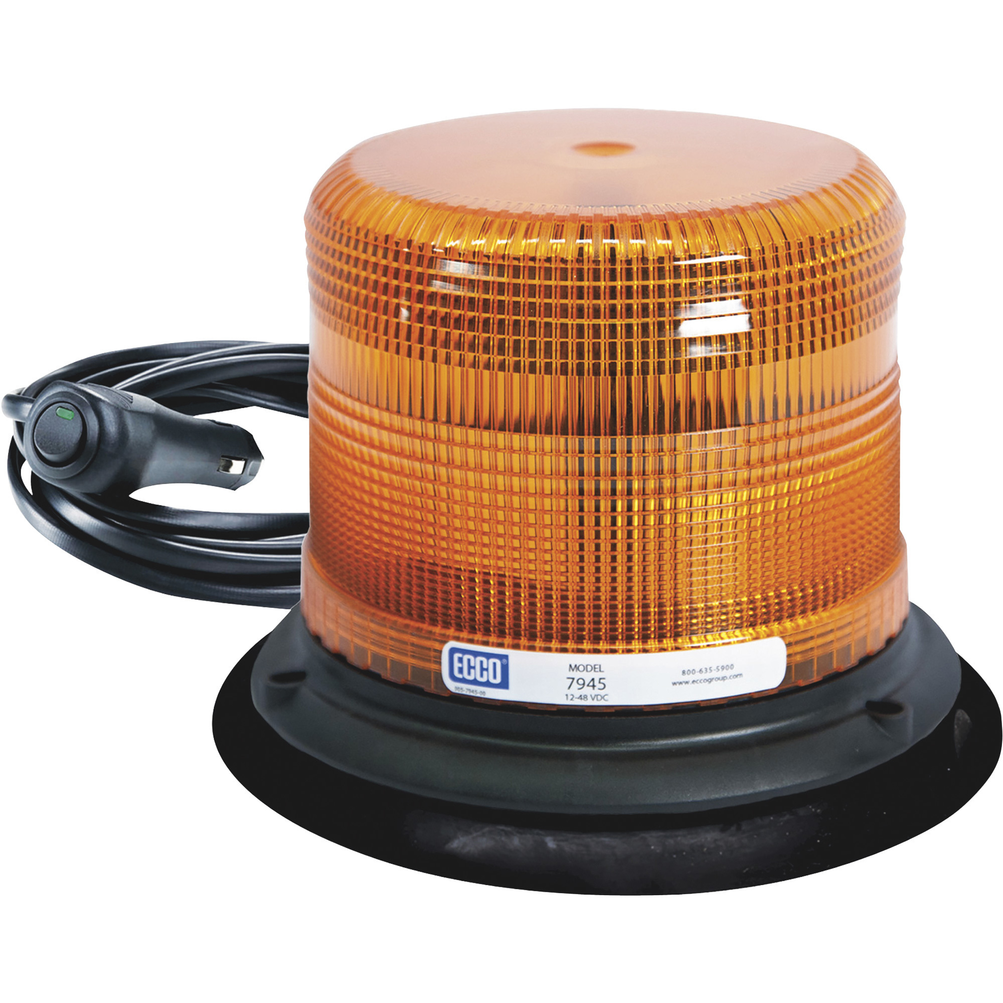 Ecco LED Beacon Light, Amber Lens, Vacuum Magnet Mount, SAE Class 2, Model# 7945A-VM
