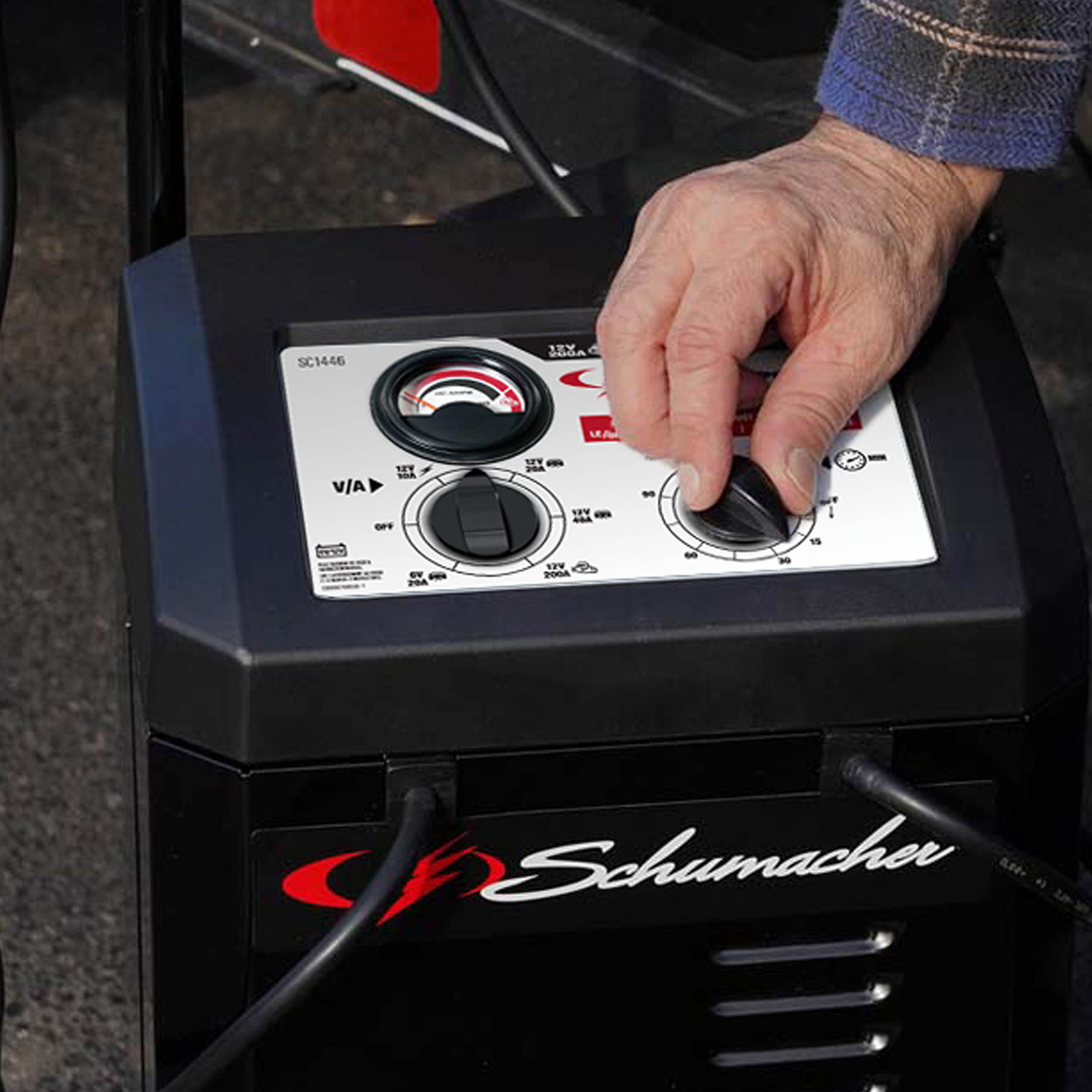 Schumacher Wheeled Manual Battery Charger/Engine Starter, 6/12 Volt, 10