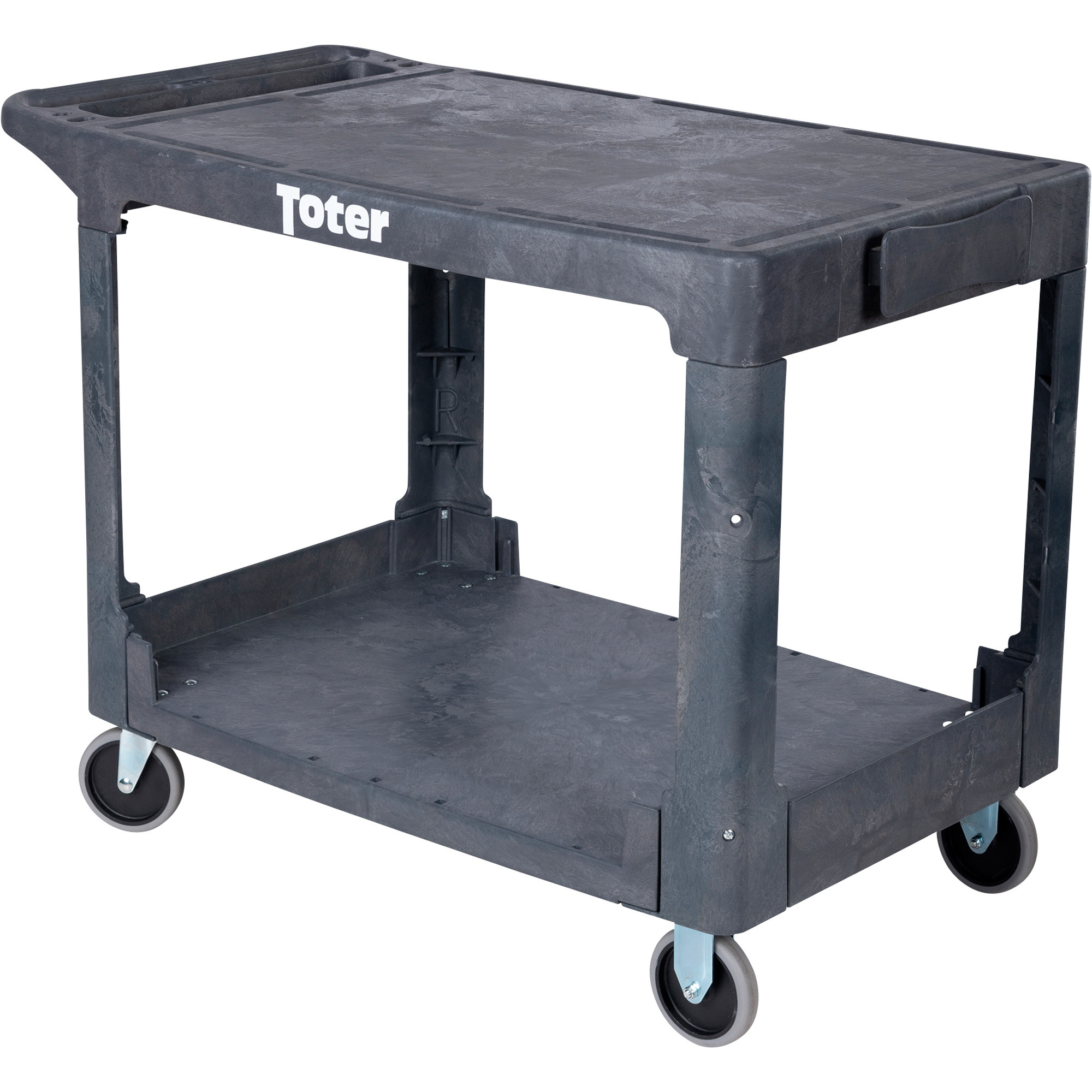 TOTER Flat Top Utility Cart - 550-Lb. Capacity, 44in.L x 25in.W x 32in.H, Structural Foam, Built-In Storage Bin, Model# UCF00-S