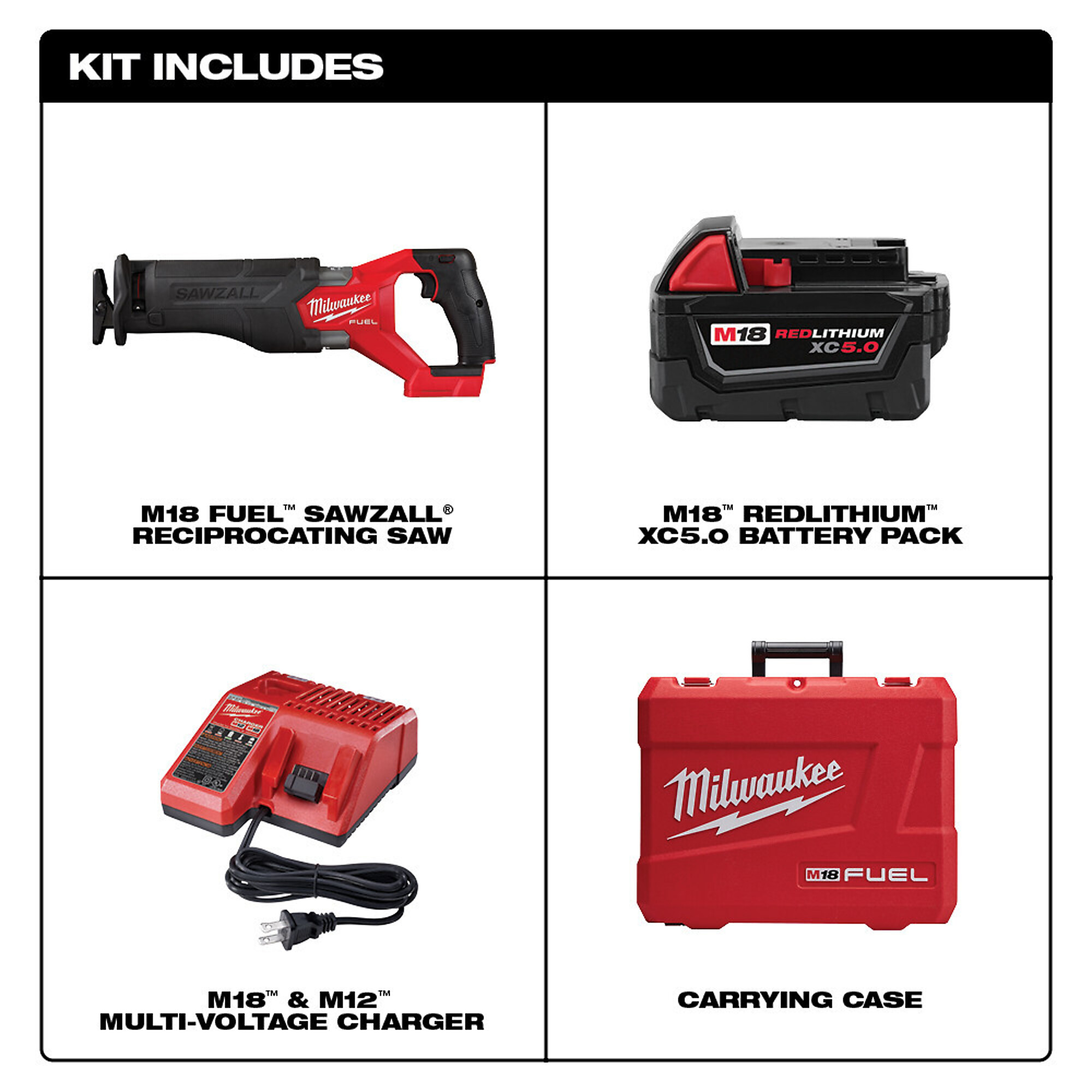 Milwaukee M18 FUEL Sawzall Recip Saw Kit — One XC5.0 Battery, Model