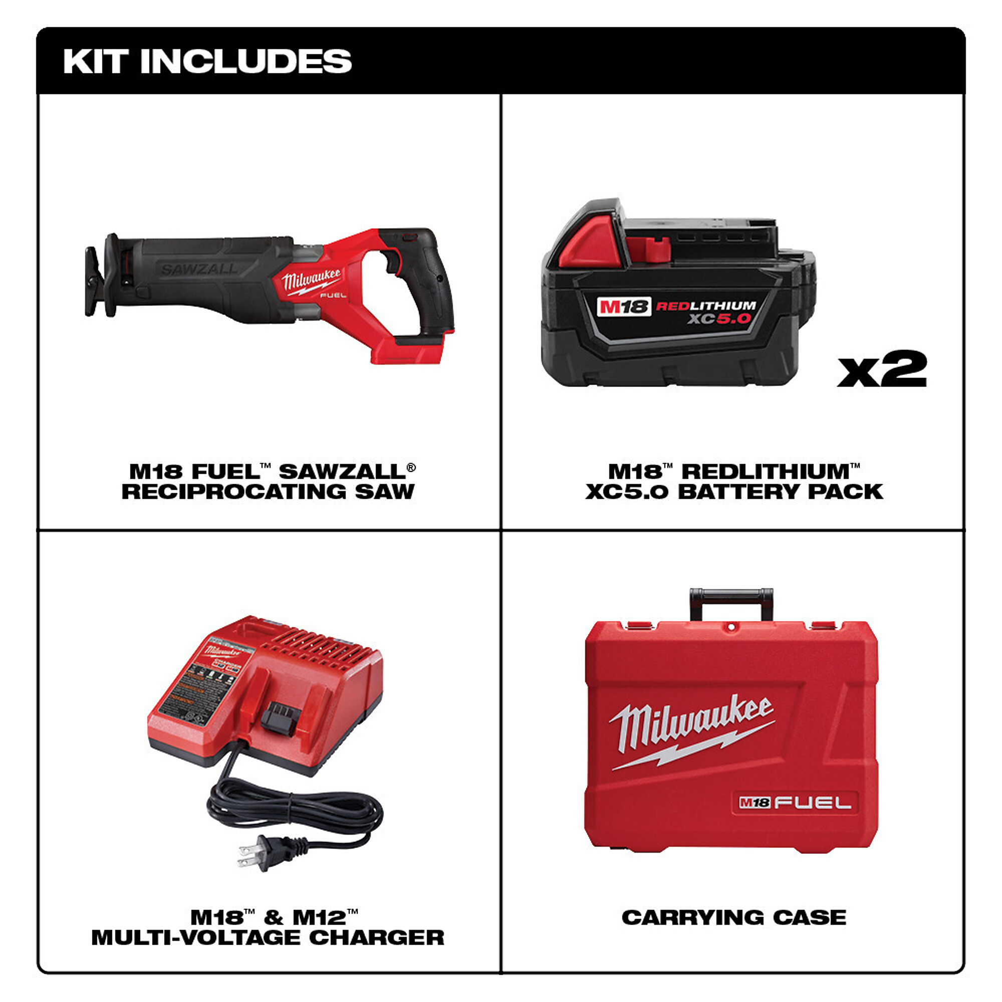 Milwaukee M18 FUEL Sawzall Recip Saw Kit, Two XC5.0 Batteries, Model ...