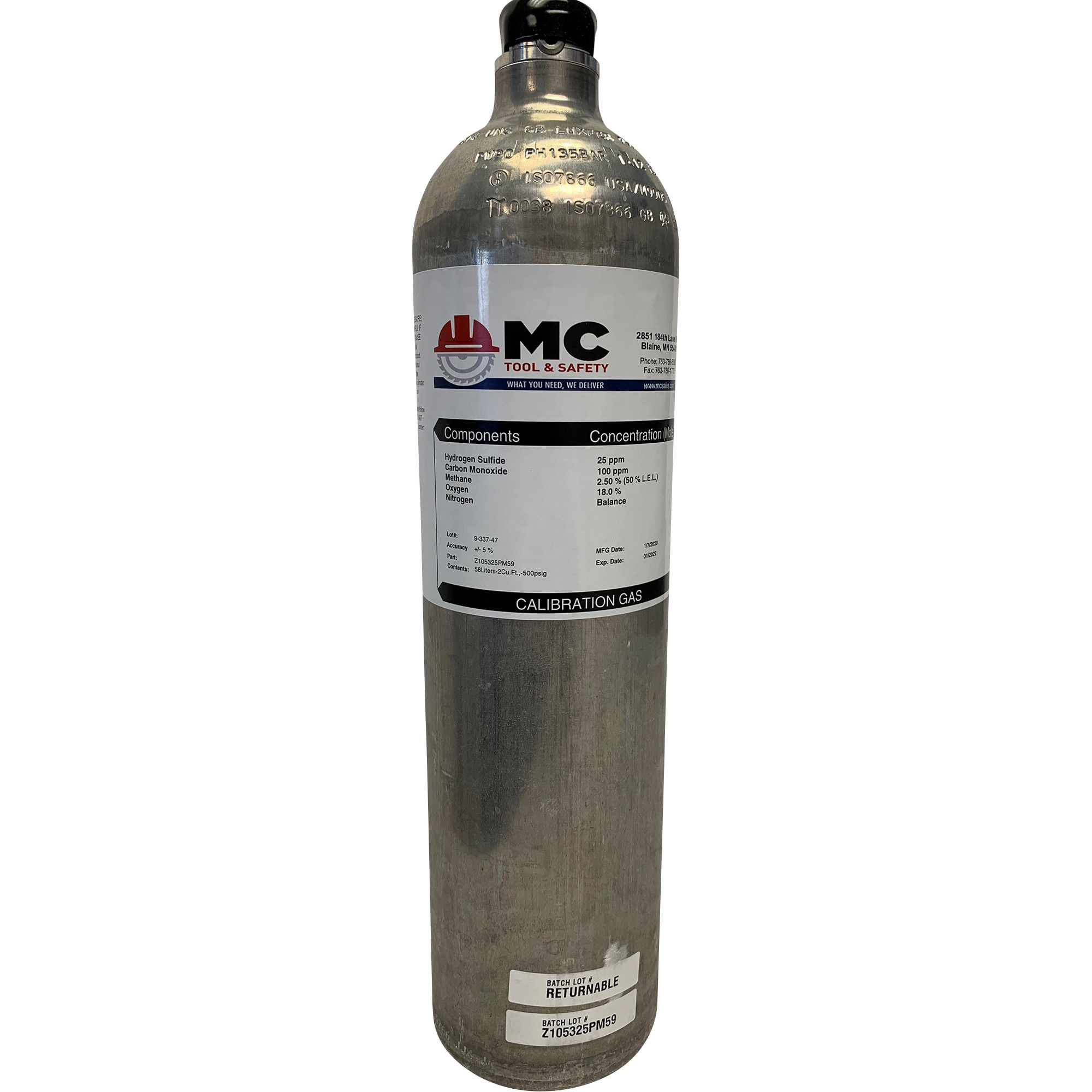 MC Tool & Safety 4Gas Mixture Cylinder, 34 Liter, Model F105325PM59