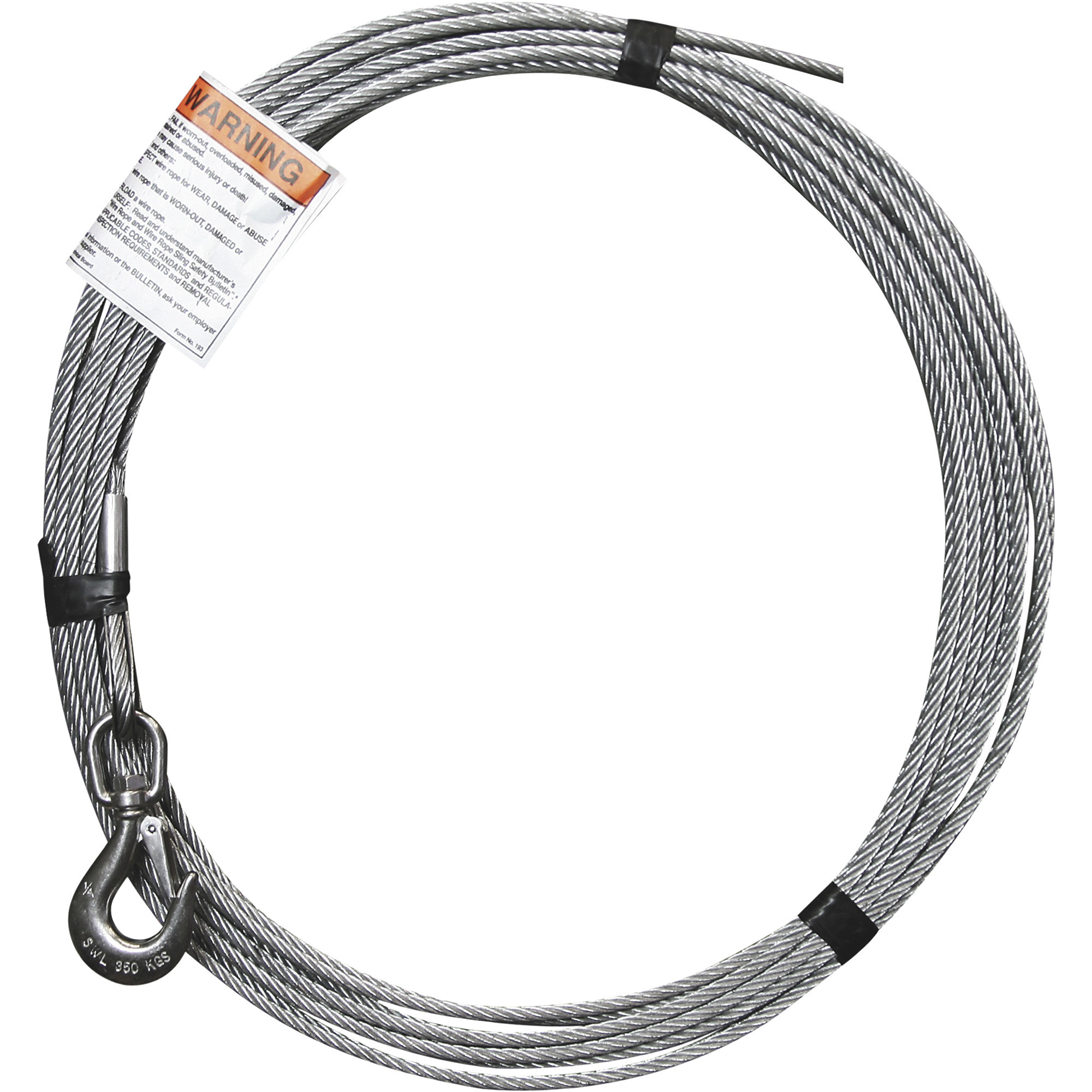 OZ Lifting Products Galvanized Wire Rope Assembly, 1/4in. x 45ft.L, Model# OZGAL.25-45
