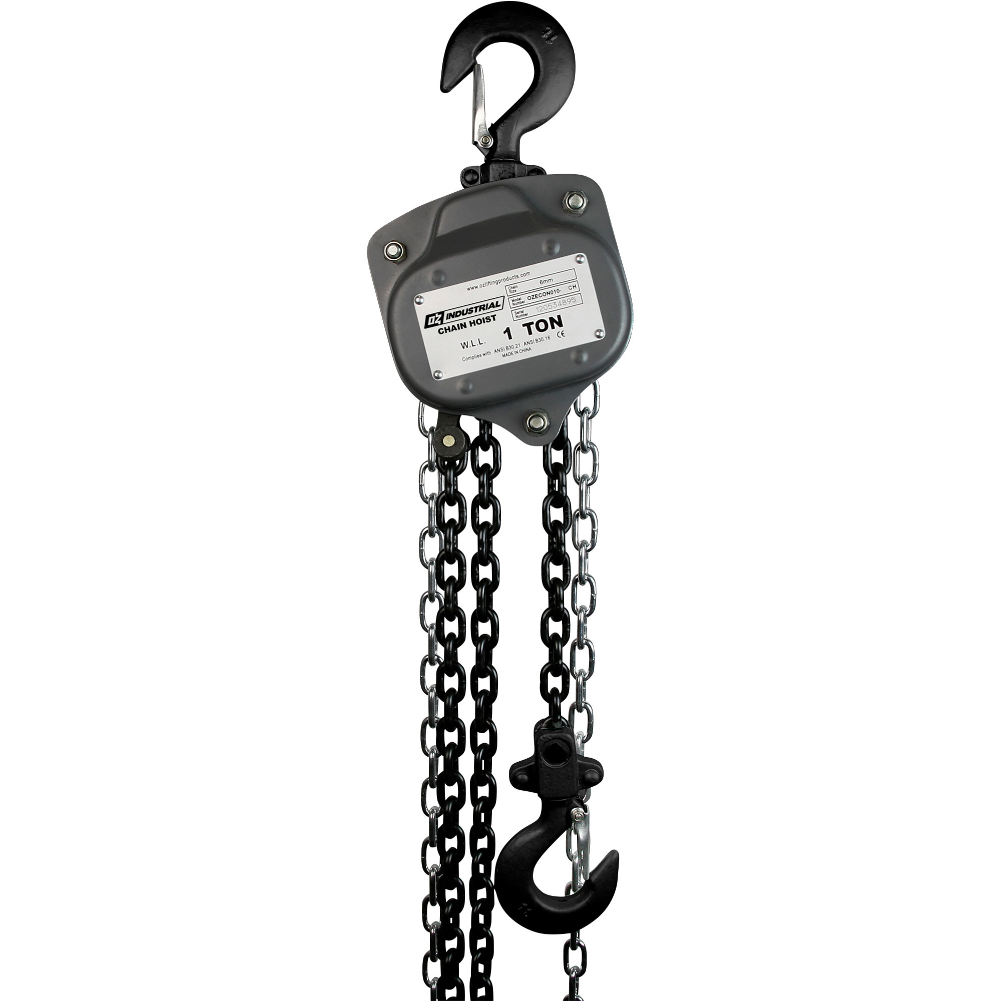 OZ Lifting Products Industrial Series Manual Chain Hoist, 1-Ton Capacity, 15ft. Lift, Model# OZIND010-15CH