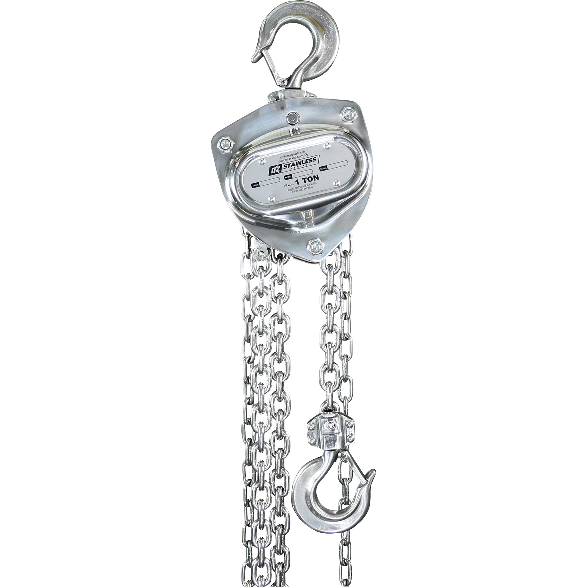 OZ Lifting Products Stainless Steel Manual Chain Hoist — 1Ton Capacity, 10ft. Lift Height