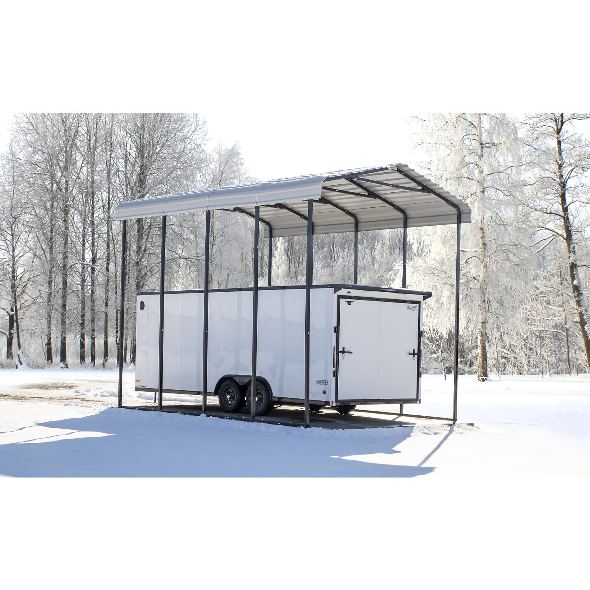 Arrow Steel RV Carport, 20ft.L x 14ft.W x 14ft.H, Eggshell, Model# CPH142014