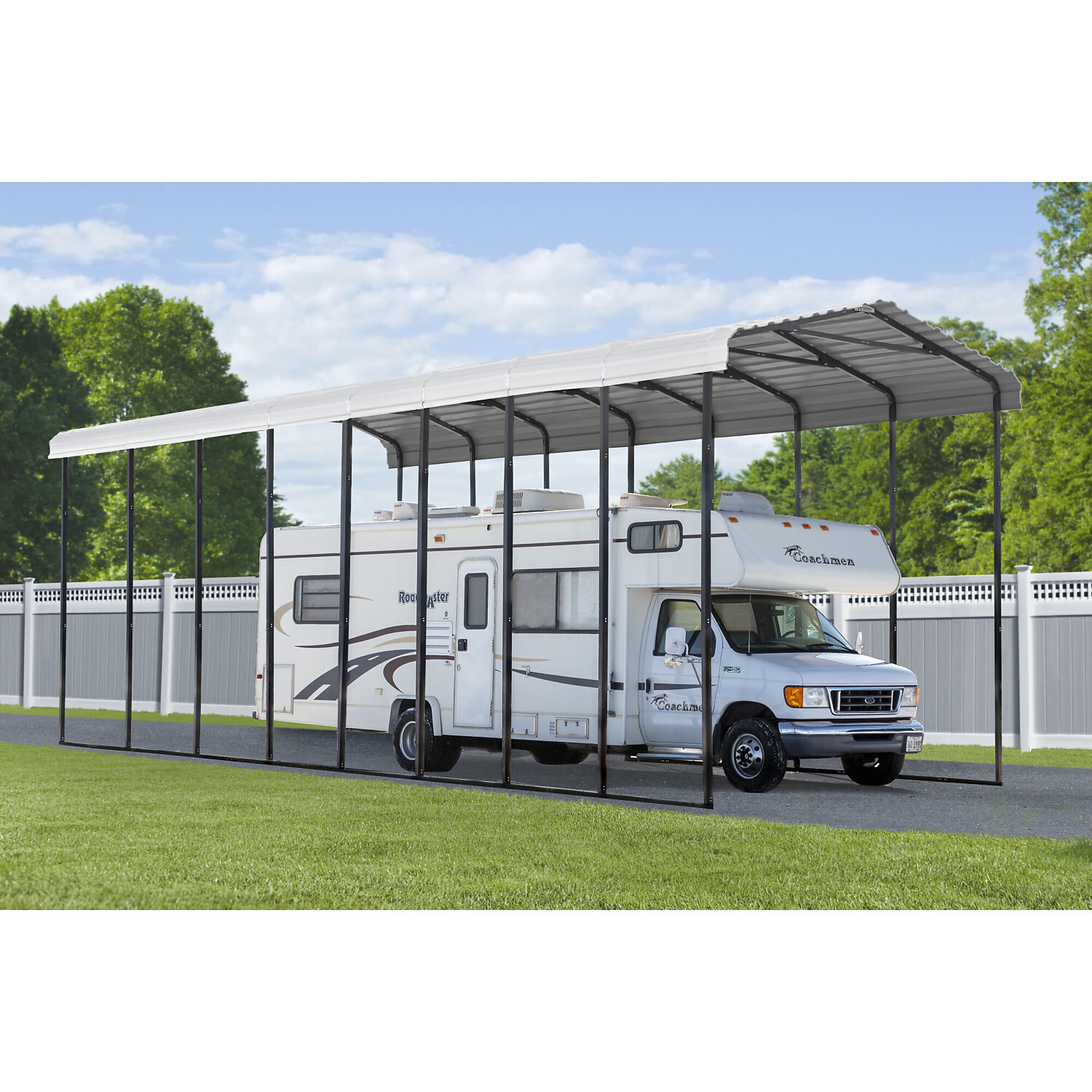 Arrow Steel RV Carport, 38ft.L x 14ft.W x 14ft.H, Eggshell, Model# CPH143814