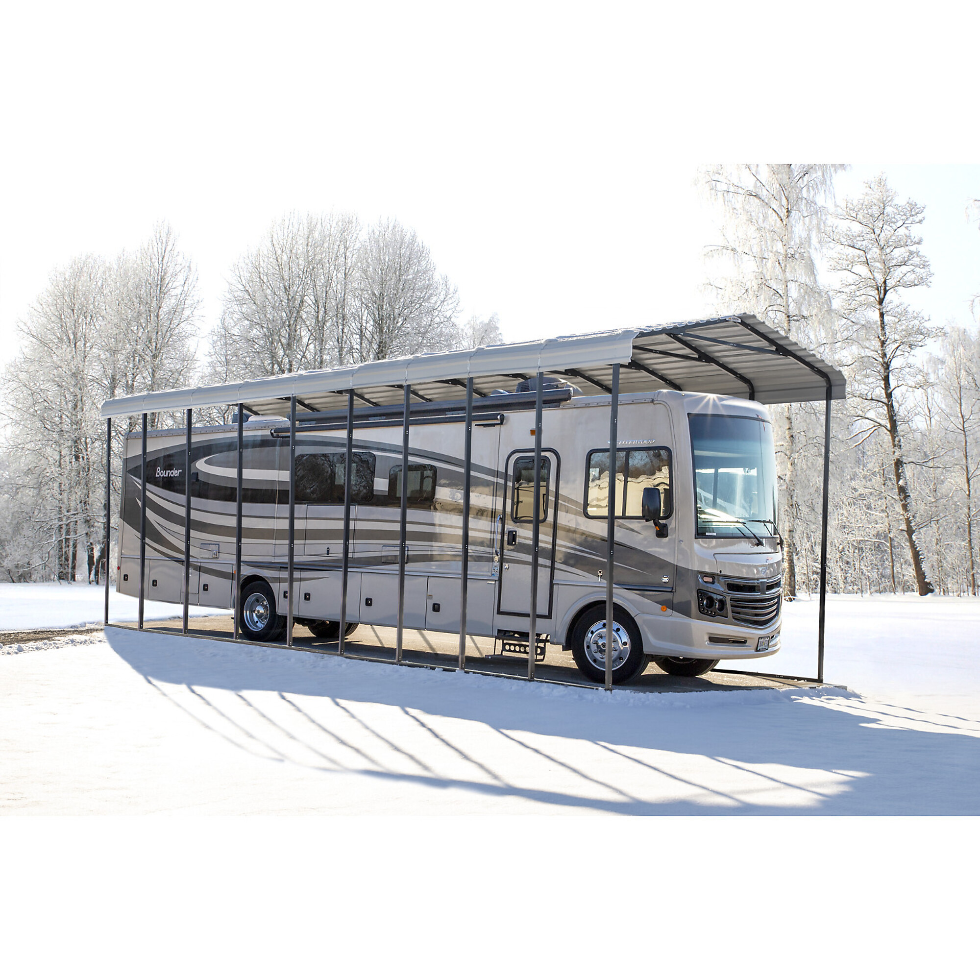 Arrow Steel RV Carport, 42ft.L x 14ft.W x 14ft.H, Eggshell, Model# CPH144214