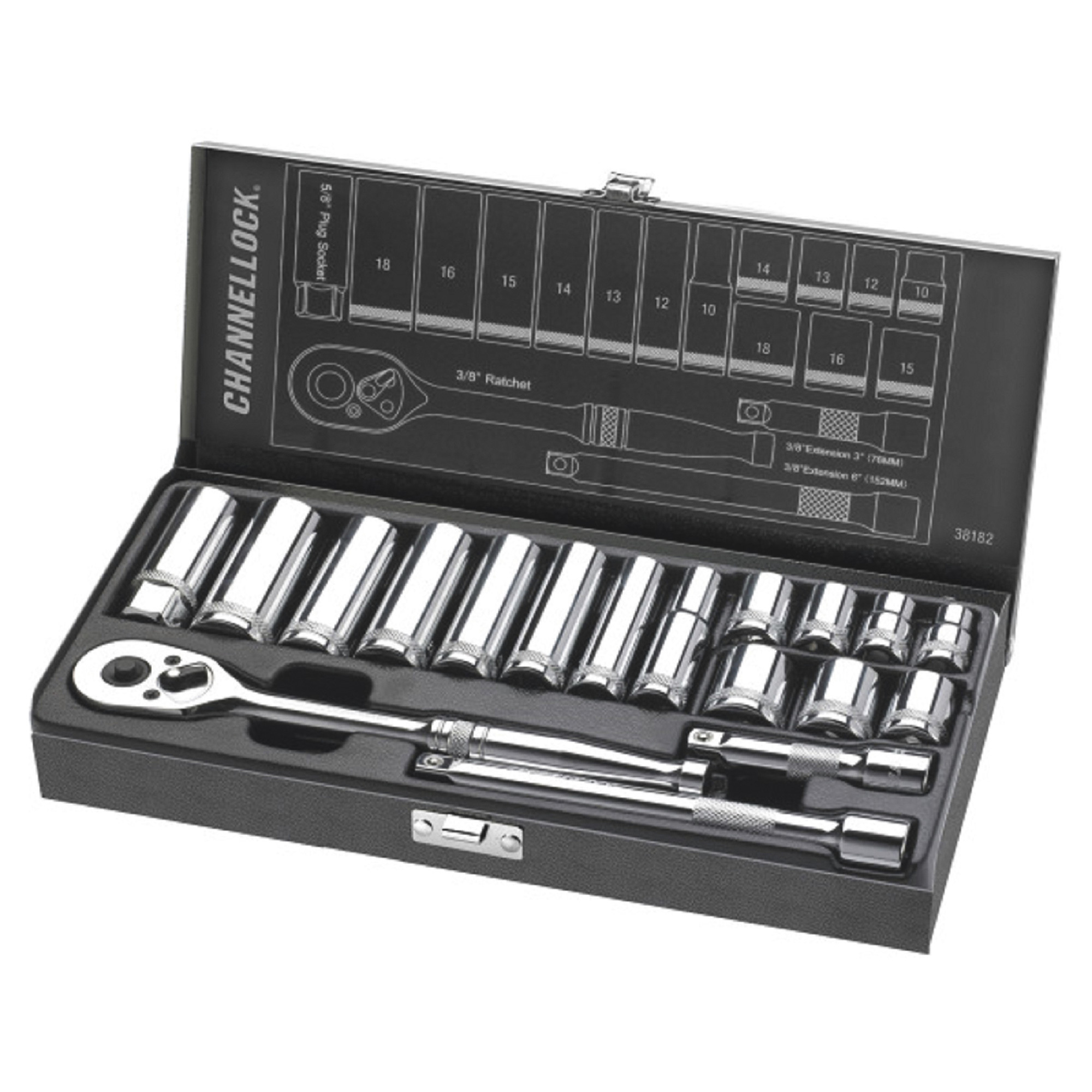 Channellock 3/8in. Drive Metric Ratcheting Socket Set, 18-Pc., Model# 38182