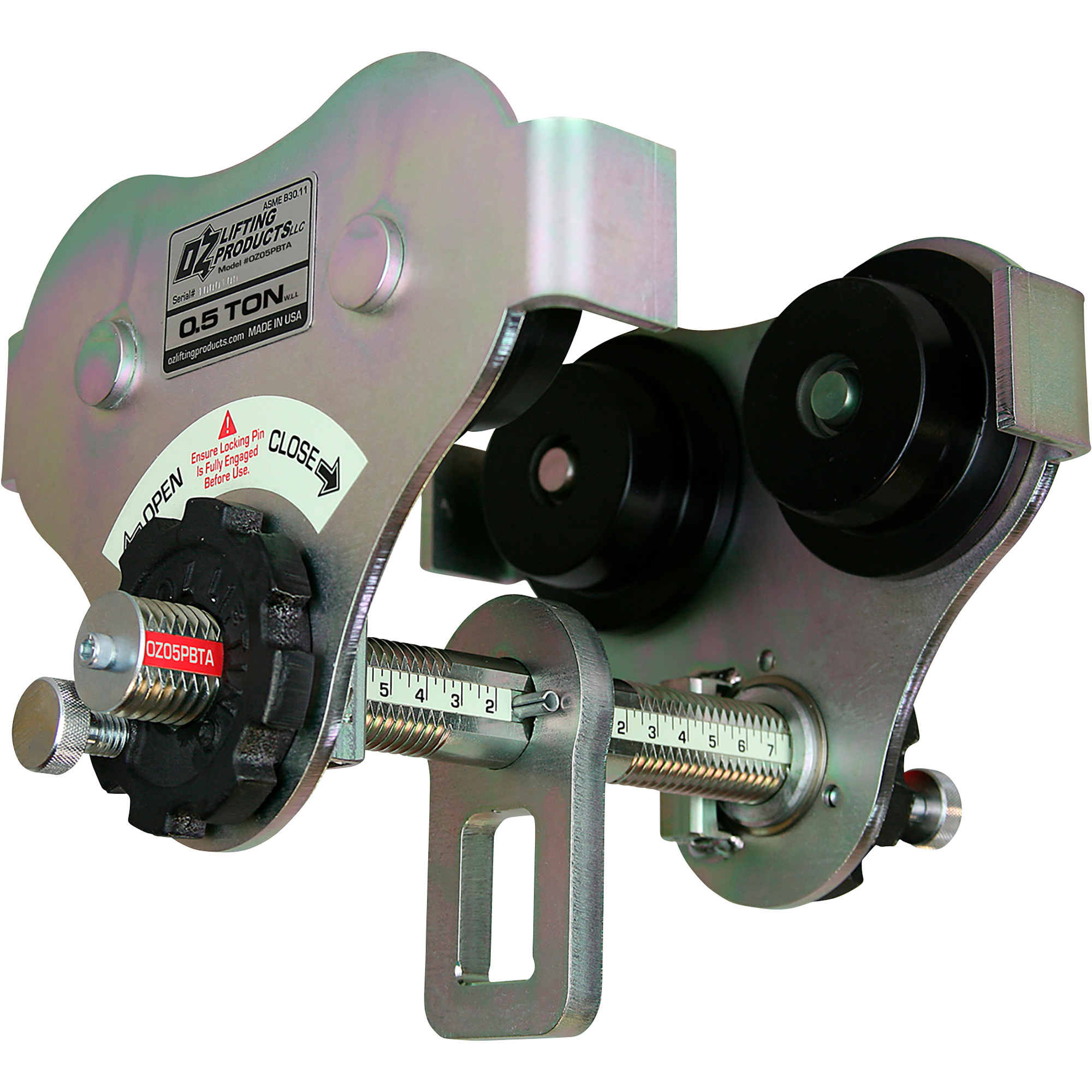 OZ Lifting Products Push Beam Trolley, 1000-Lb. Capacity, 12in. Rod, Model# OZ05PBTA-12
