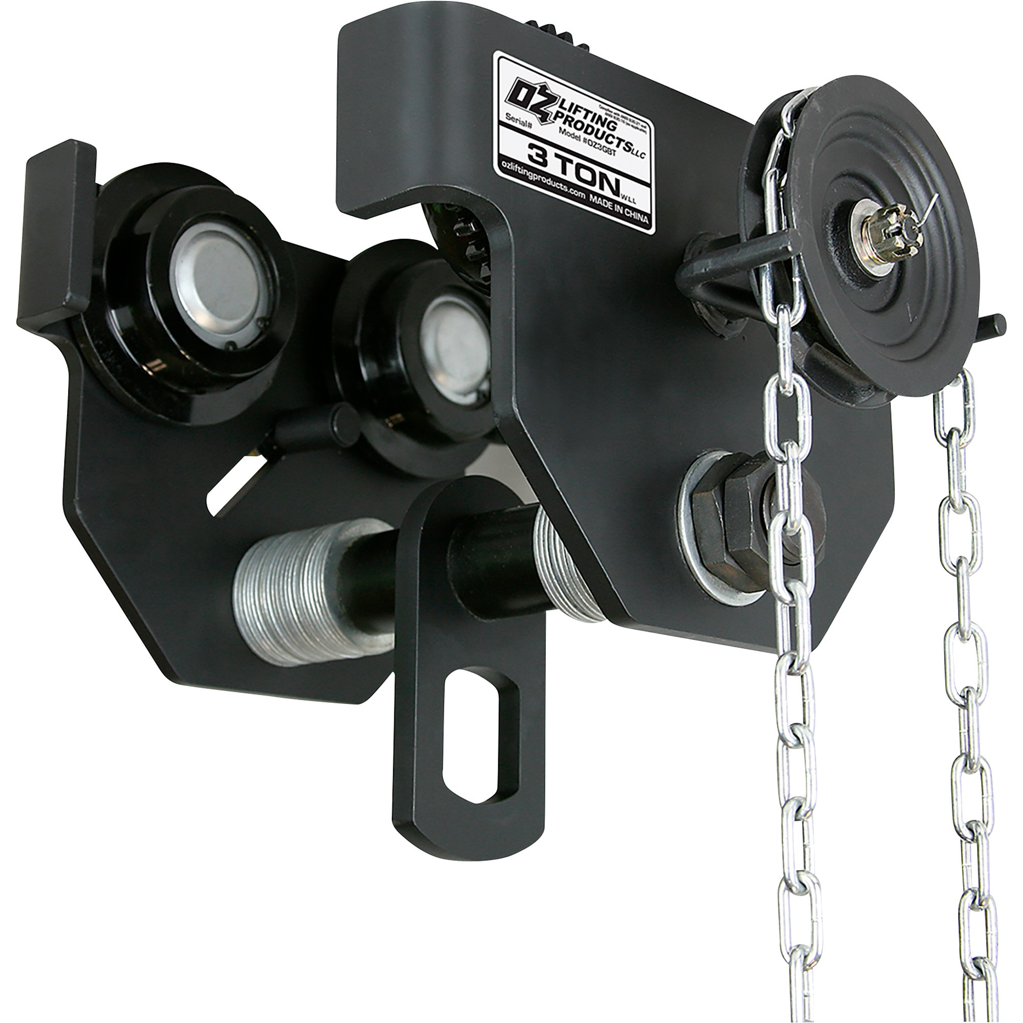 OZ Lifting Products Geared Beam Trolley — 3-Ton Capacity, 3.46–7.99 Flange  Width, Model# OZ3GBT