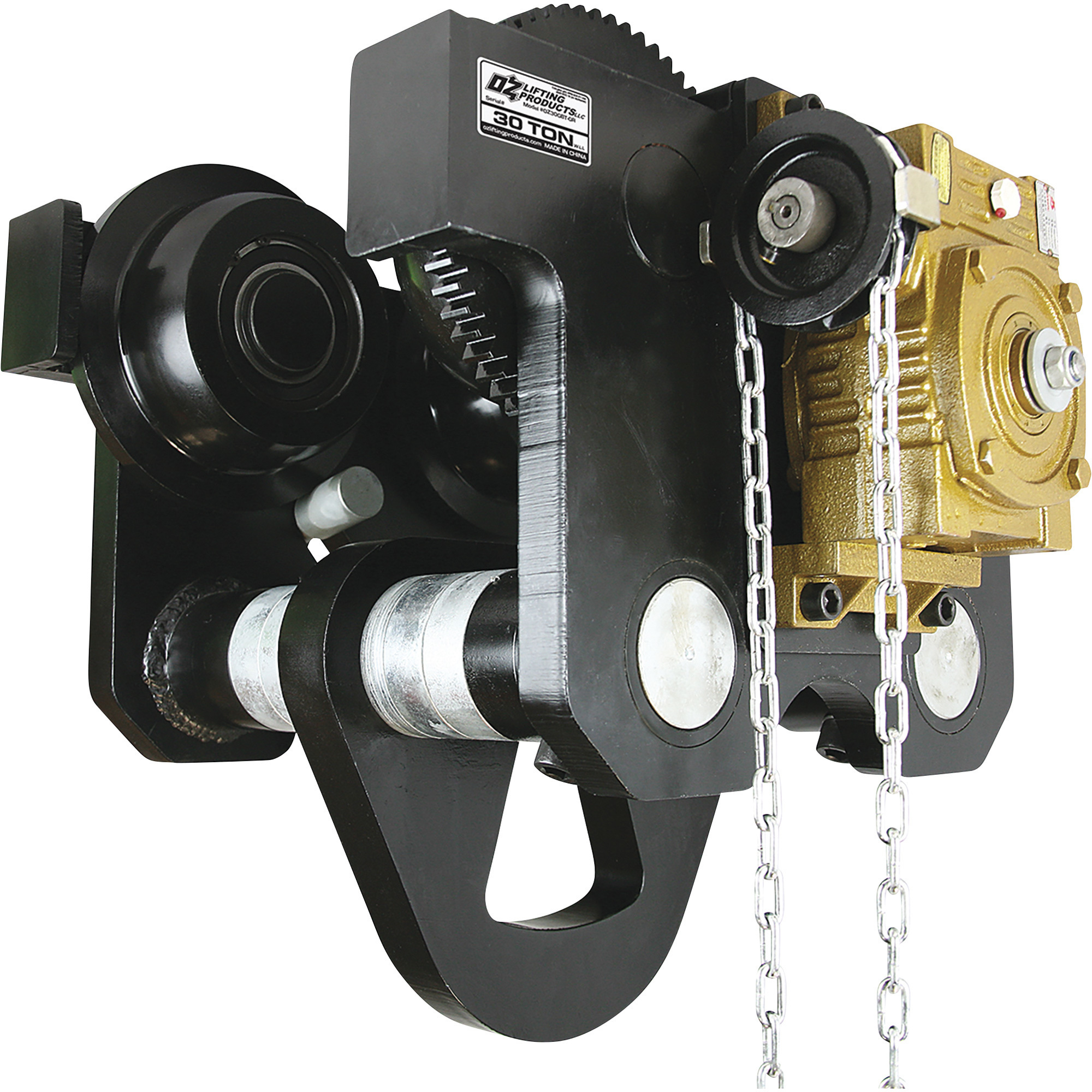 Lifting Products Geared Beam Trolley, 30-Ton Capacity, 5.83-12.99in. Flange Width, Model# OZ30GBT