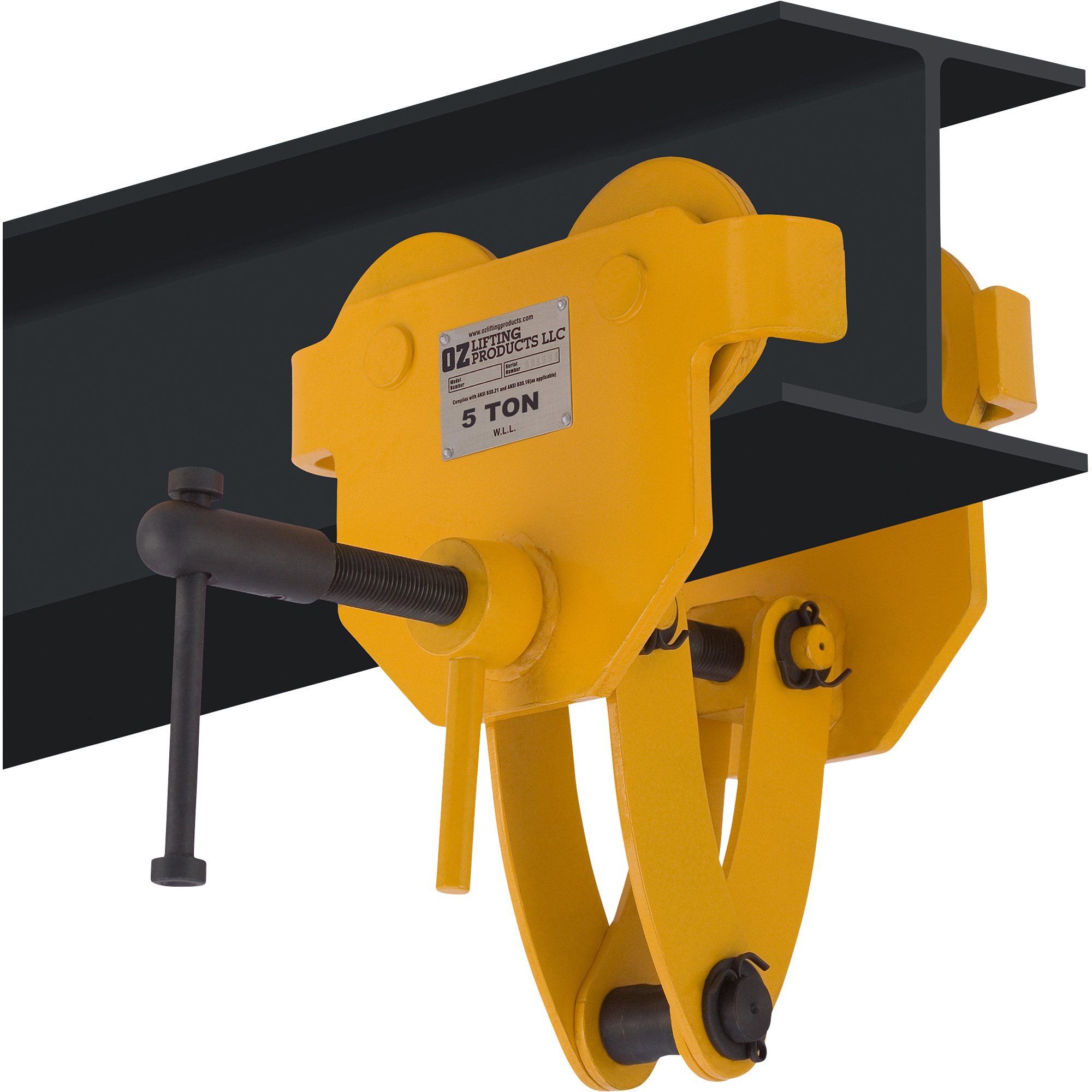 OZ Lifting Products Quick Adjust Trolley, 5-Ton Capacity, 3.91-12.01in. Flange Width, Model# OZ5QAT