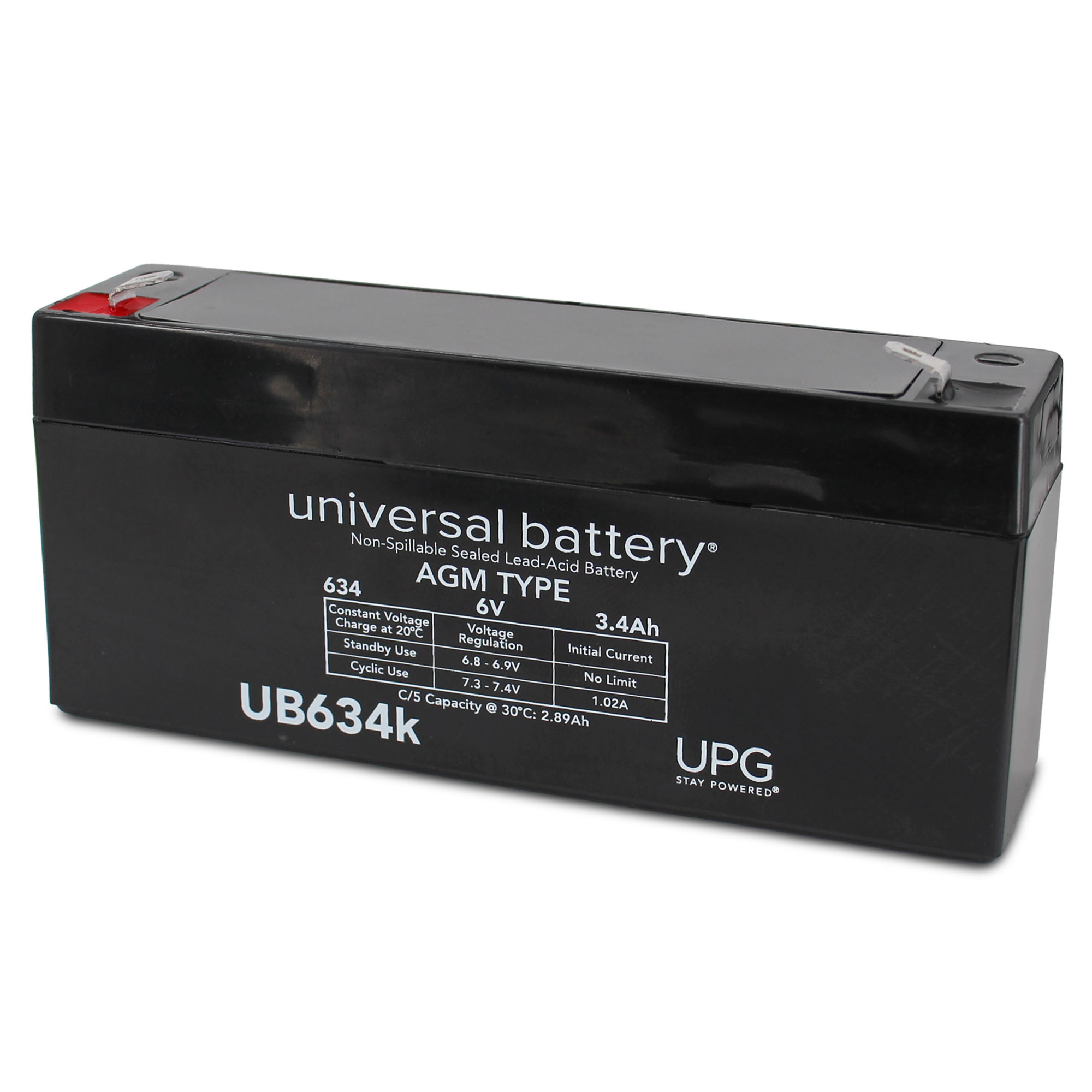 UPG Universal Sealed Lead-Acid Battery, AGM-type, 6V, 3.4 Amps, Model# UB1220-T