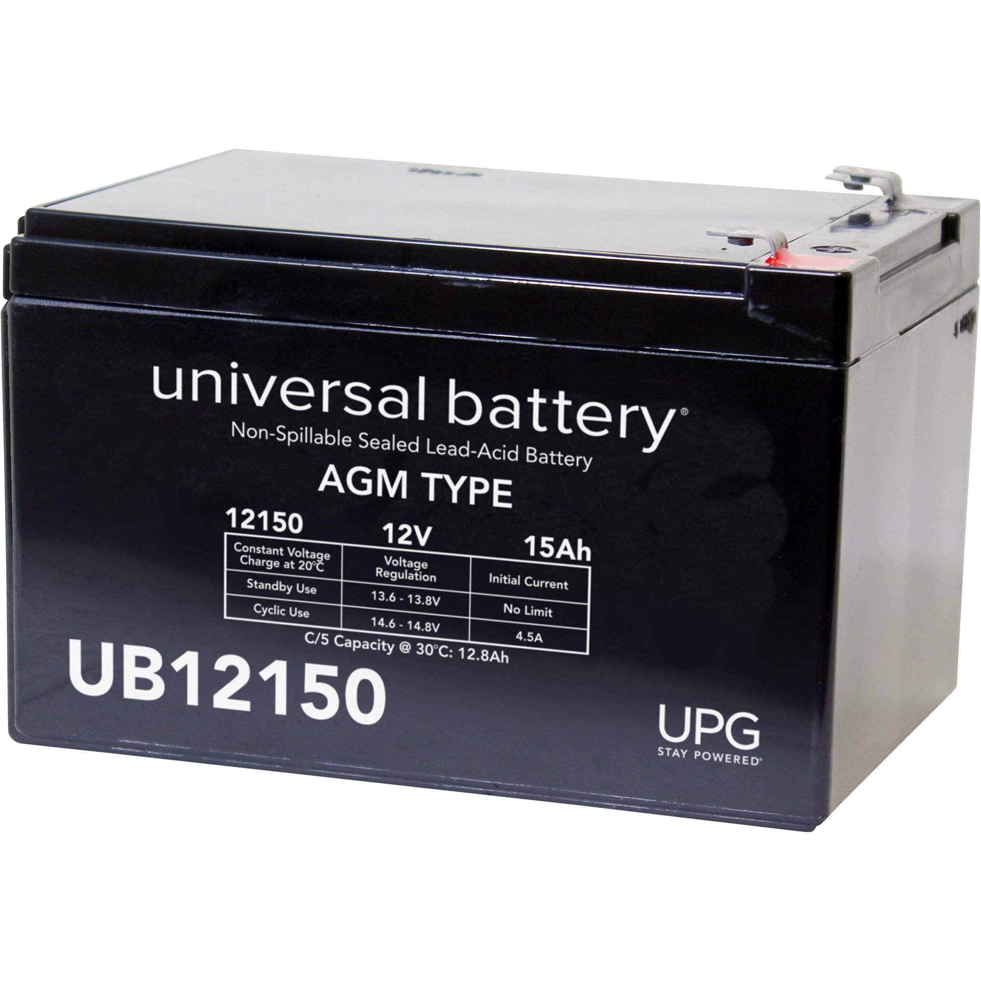 UPG Universal Sealed LeadAcid Battery — AGMtype, 12V, 15 Amps, 4mm
