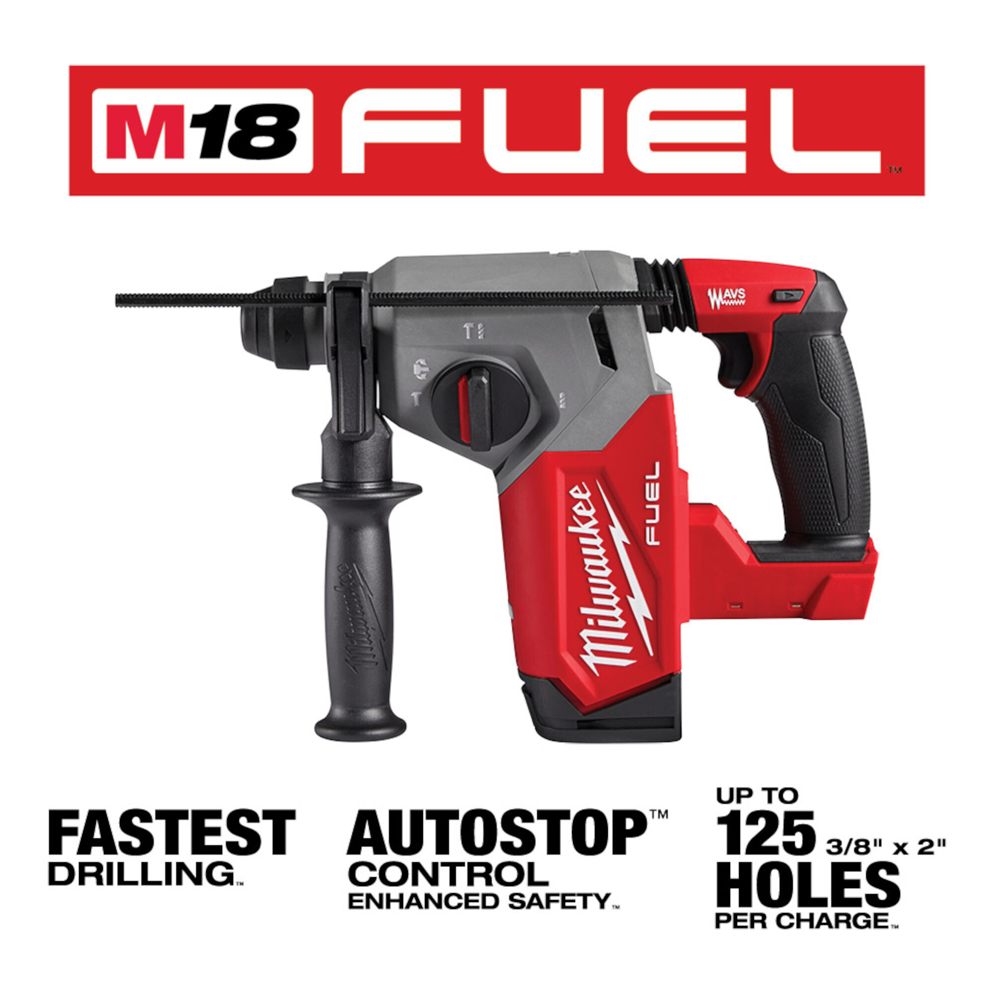Milwaukee M18 FUEL SDS Plus Rotary Hammer, Tool Only, 1in. Chuck, 2 Ft