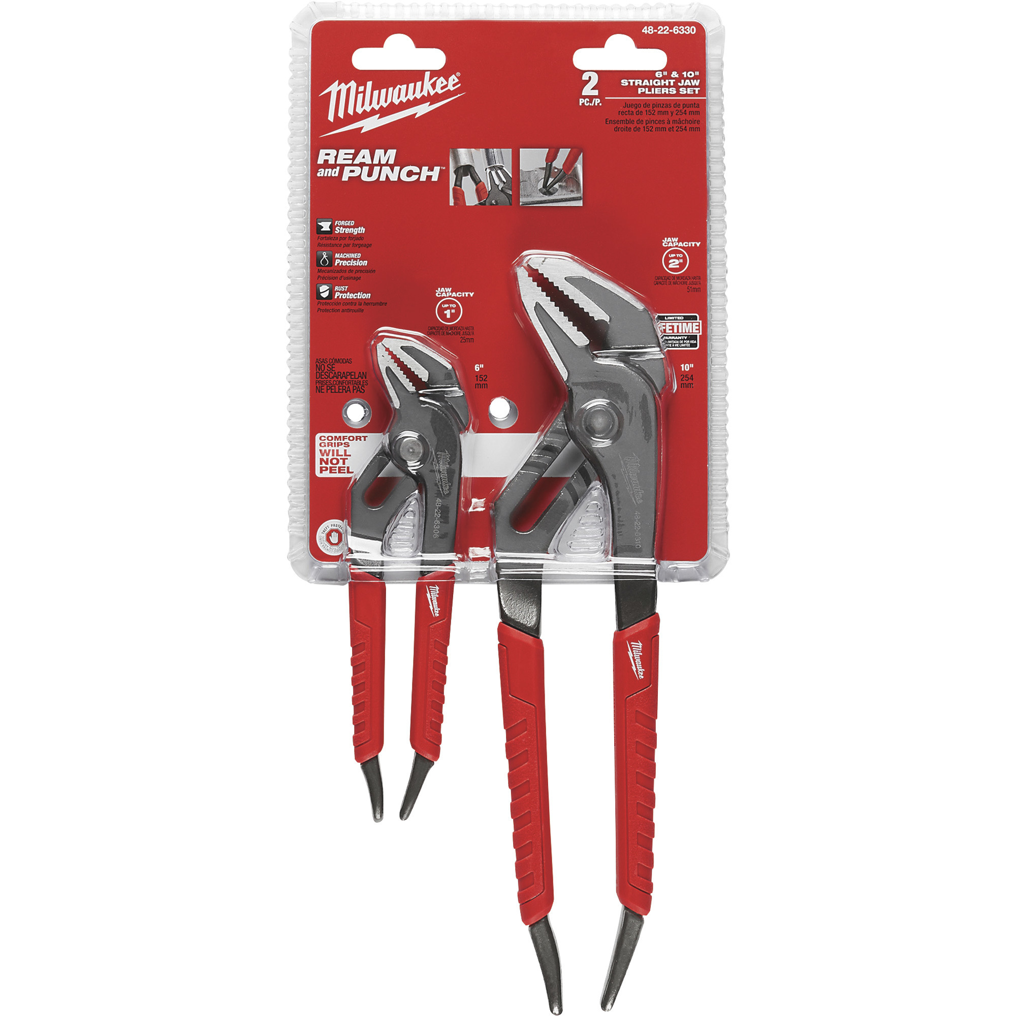 Milwaukee PUNCH StraightJaw Pliers, 2Pk, 6in.L and 10in.L, Model 48