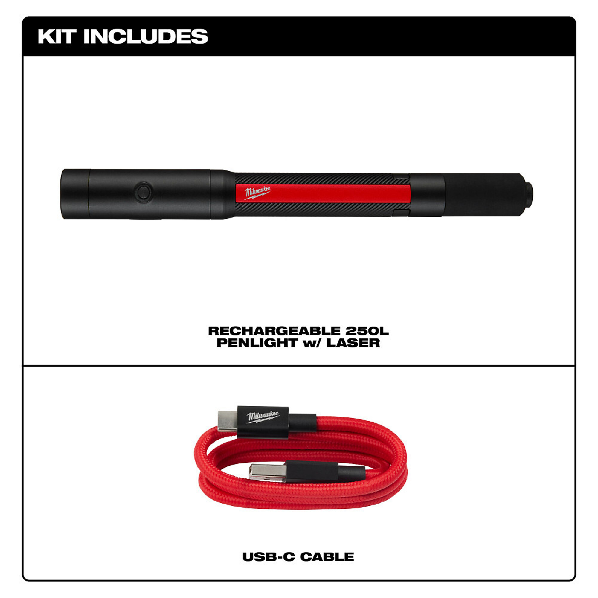 Milwaukee 250 Lumen Rechargeable Penlight with Laser, 6 1/4in.L, Model