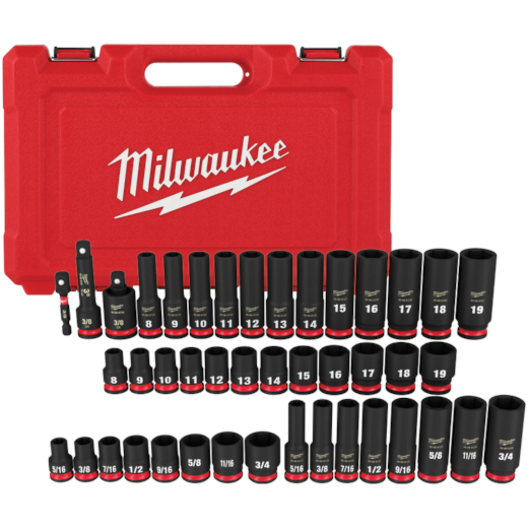 Milwaukee Shockwave Impact Duty 3/8in.-Drive, 6-Point Socket Set, 43-Pc.,  SAE and Metric, Model# 49-66-7009
