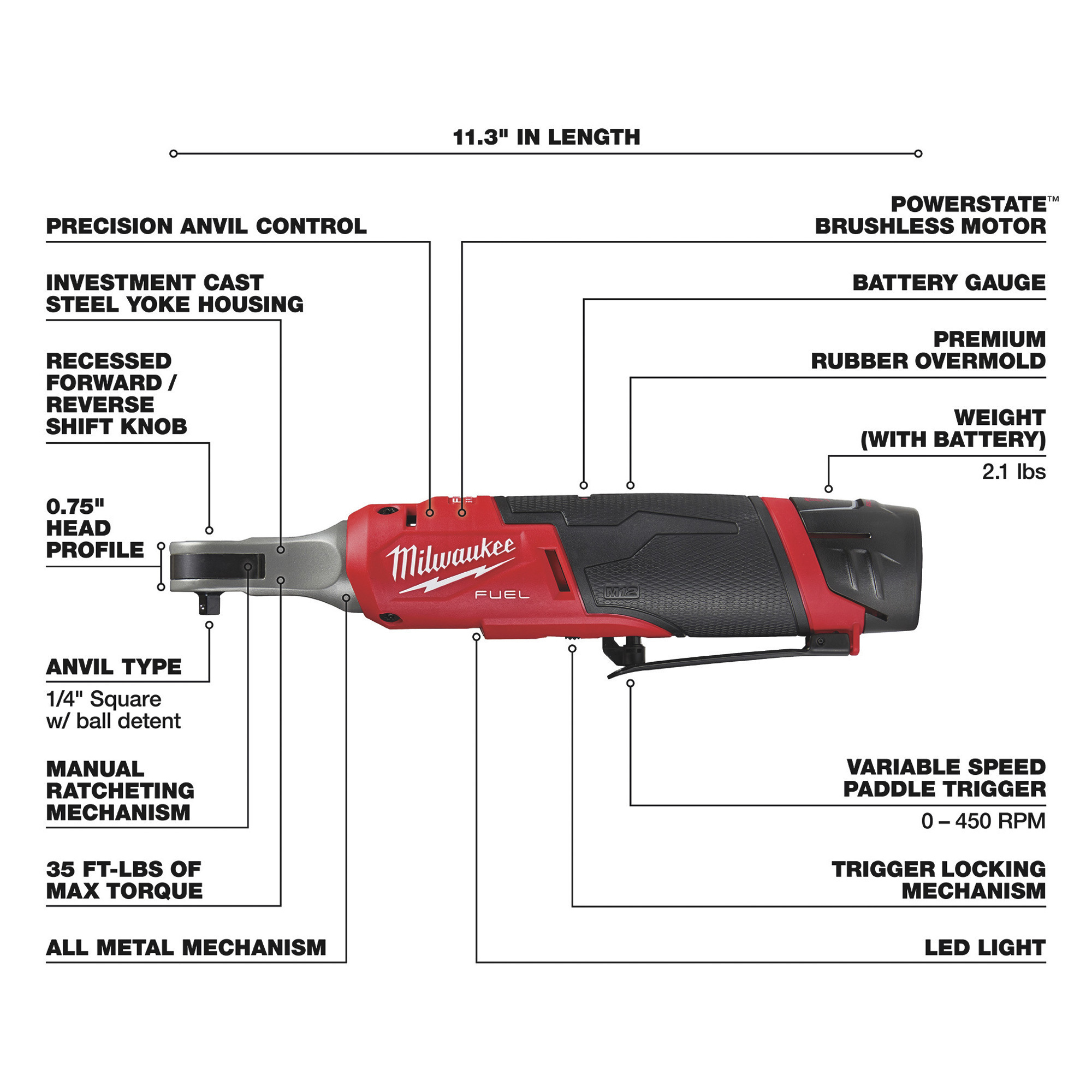 Milwaukee M12 FUEL Cordless 1/4in. High-Speed Ratchet Kit — Batteries, 35  Ft./Lbs. Torque, Model# 2566-22 Northern Tool