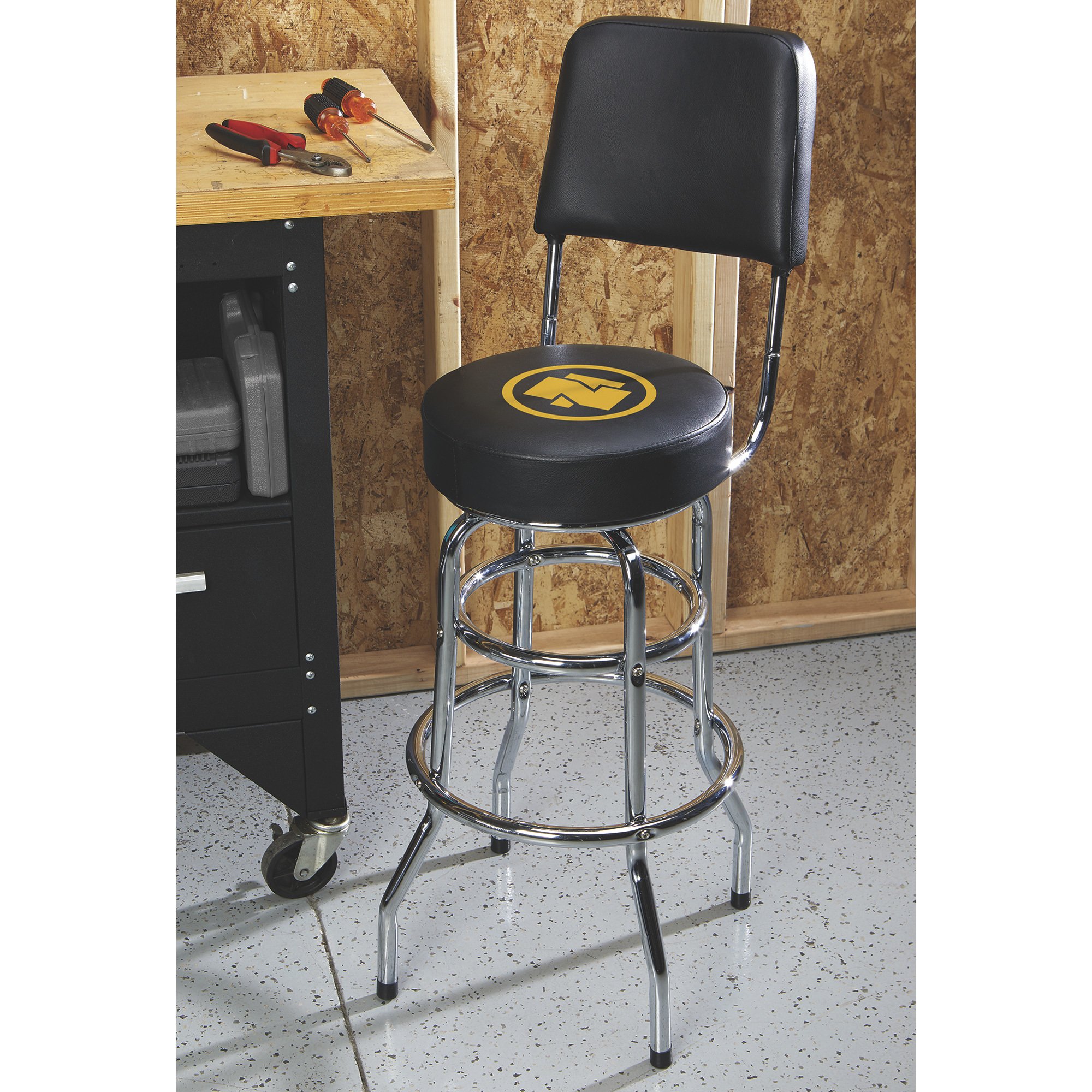 Northern Tool Adjustable Swivel Shop Stool with Backrest — Steel, 275-Lb.  Capacity, 29 to 33in. Seat Height