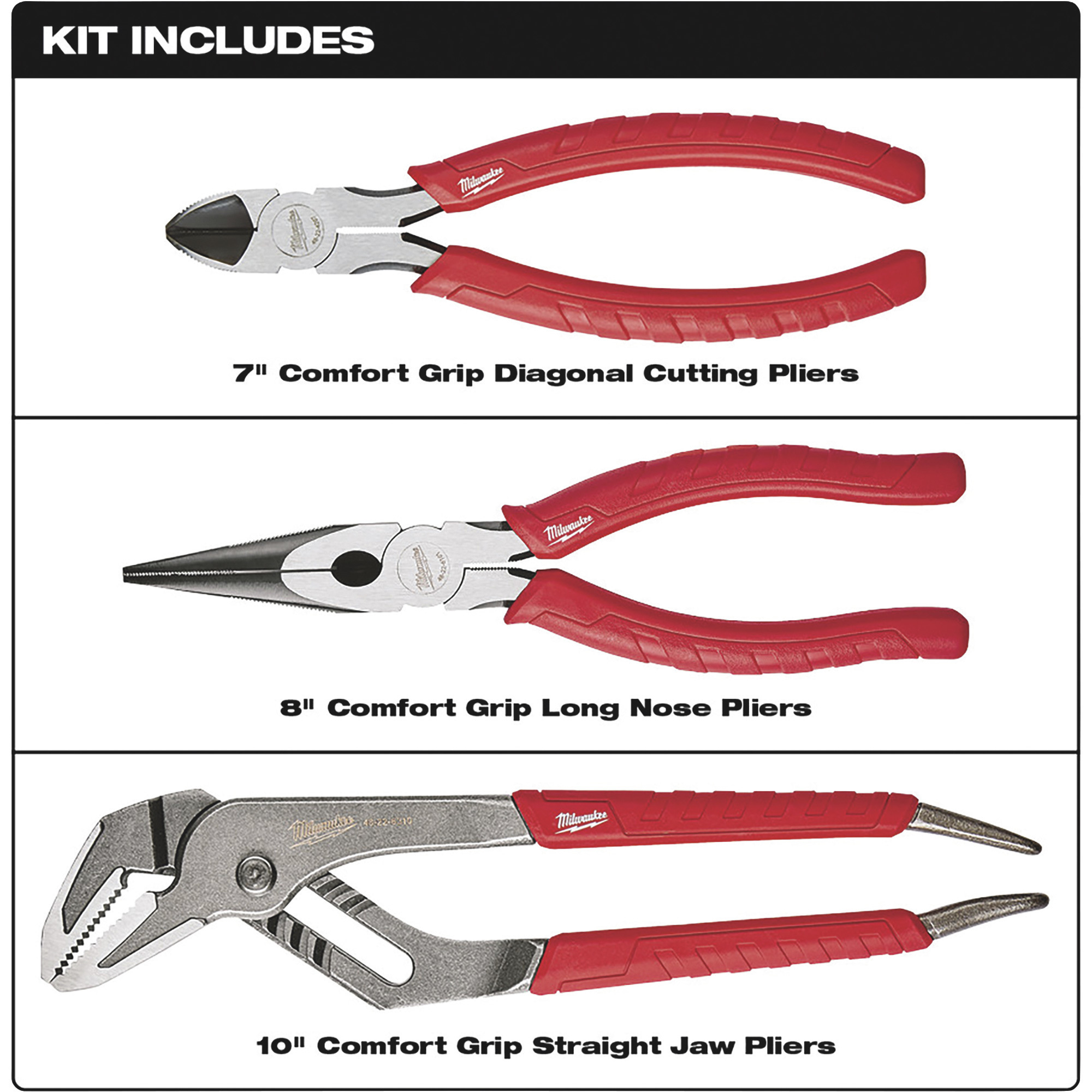 Milwaukee® Comfort Grip Pliers Kit — 3-Pc., Model# 48-22-6331