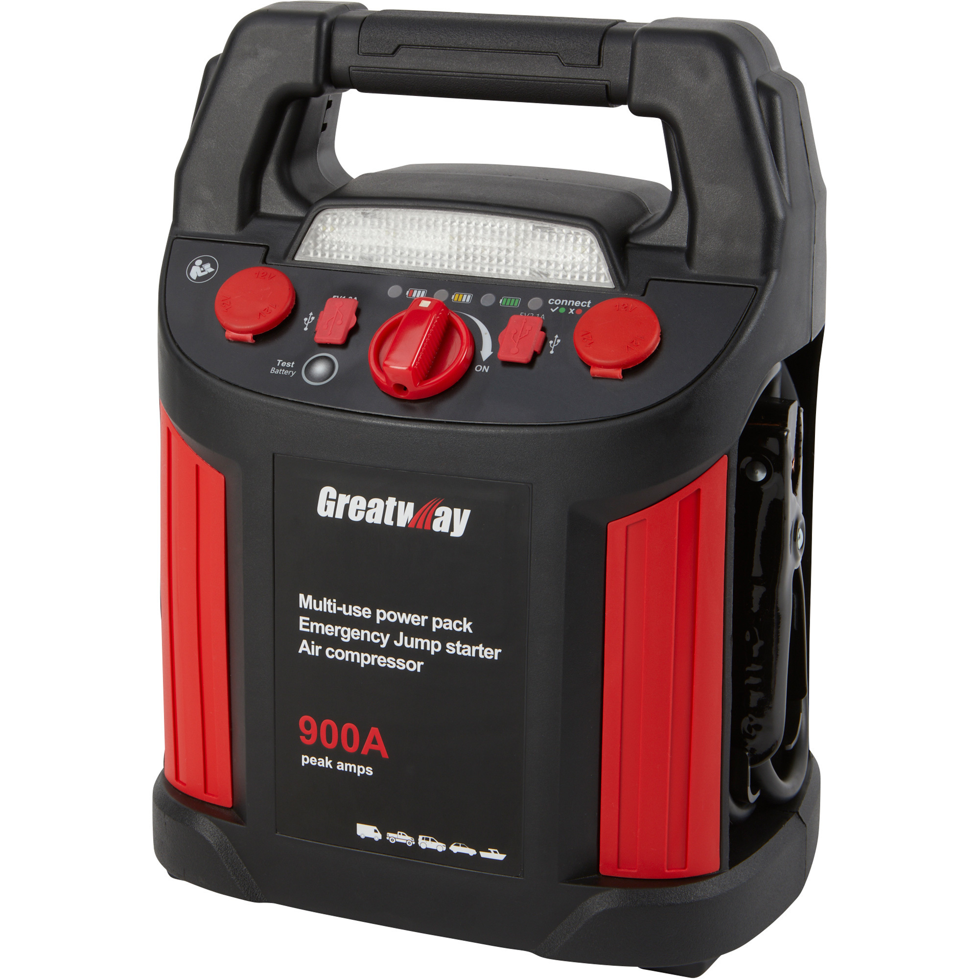 GreatWay Jumpstarter with Air Compressor and LED Light, 12 Volts, 900 Peak  Amps, Model# GM038C