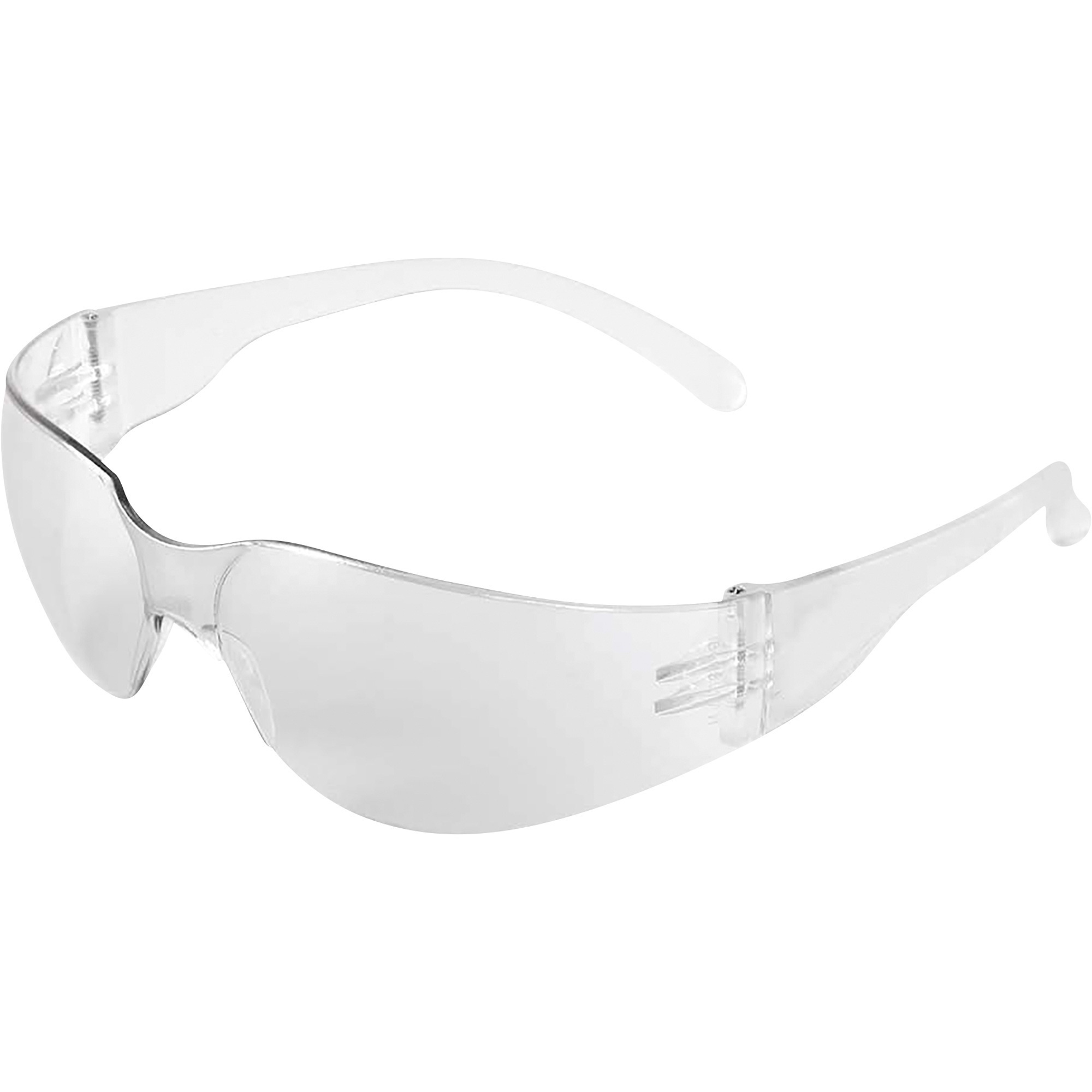 Bullhead Frameless Hard-Coated Safety Glasses, 12 Pairs, 10 Base Curve Wrap Around, Clear Lenses, Frosted Clear Temples