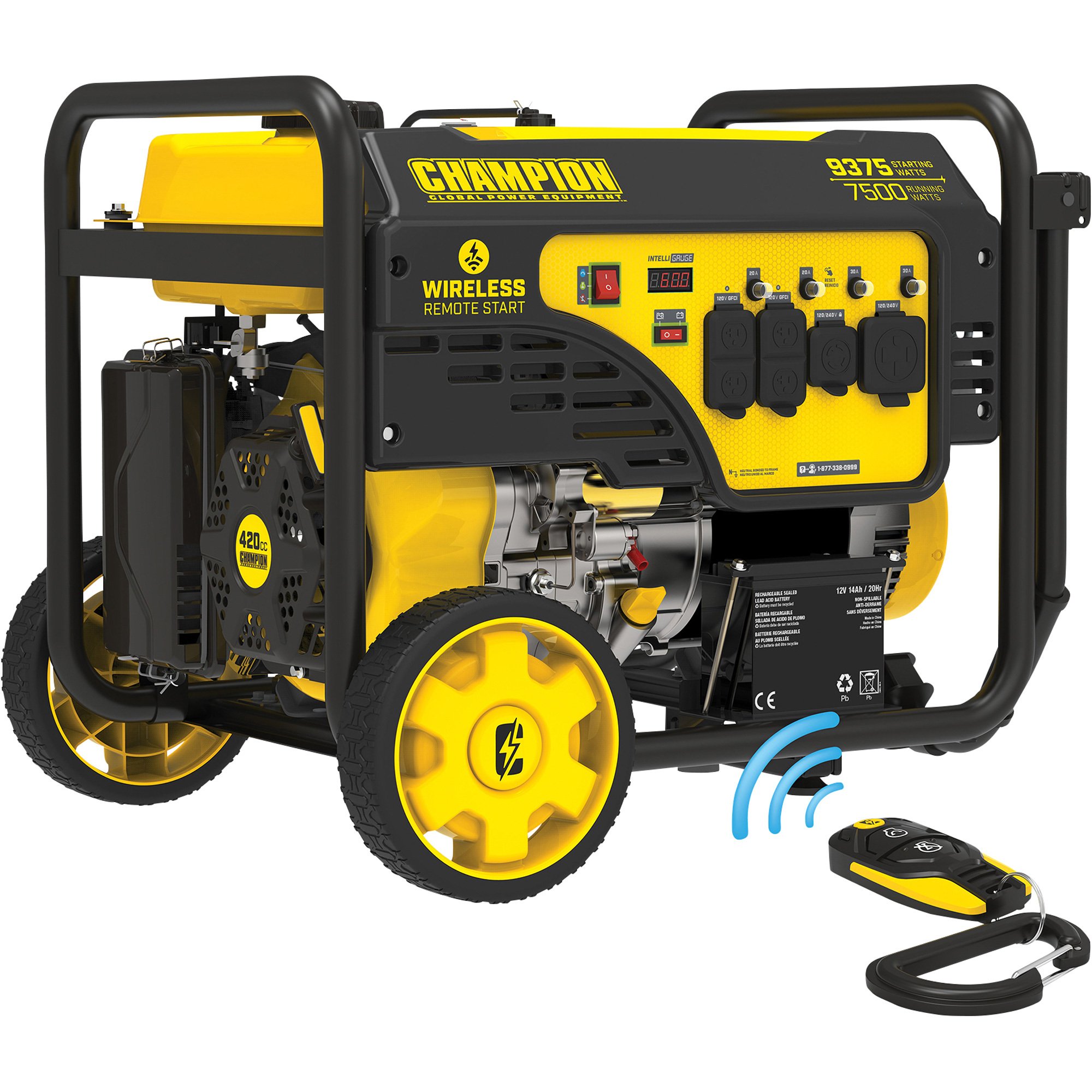 Champion Power Equipment Portable Gas Generator — 9375 Surge Watts, 7500 Rated Watts, Electric Start, Wireless Remote, Model# 201004