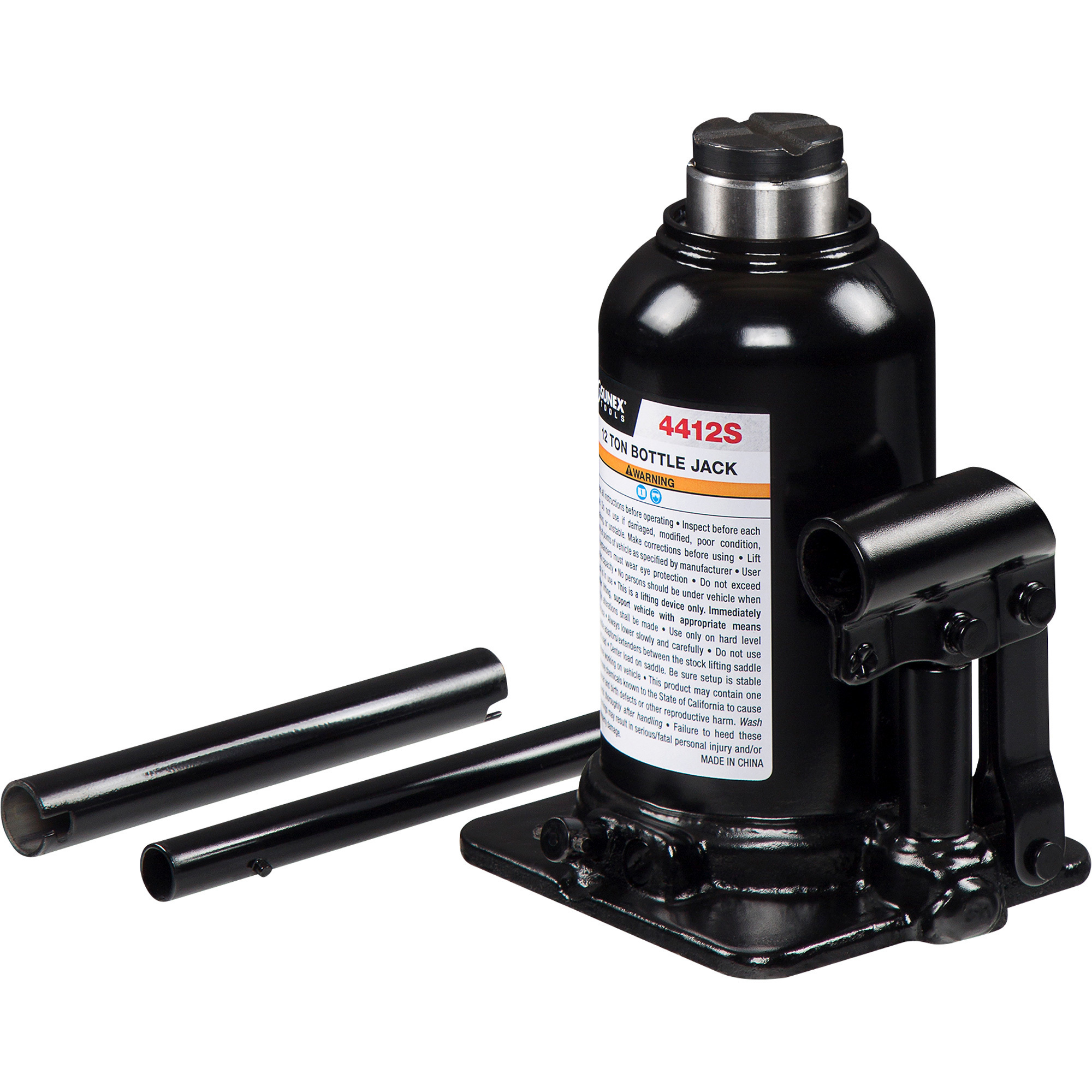 Sunex Tools Short Bottle Jack — 12-Ton Capacity, Welded Base, 7.5in. to 14.4in. Lift Height, Model# 4412S