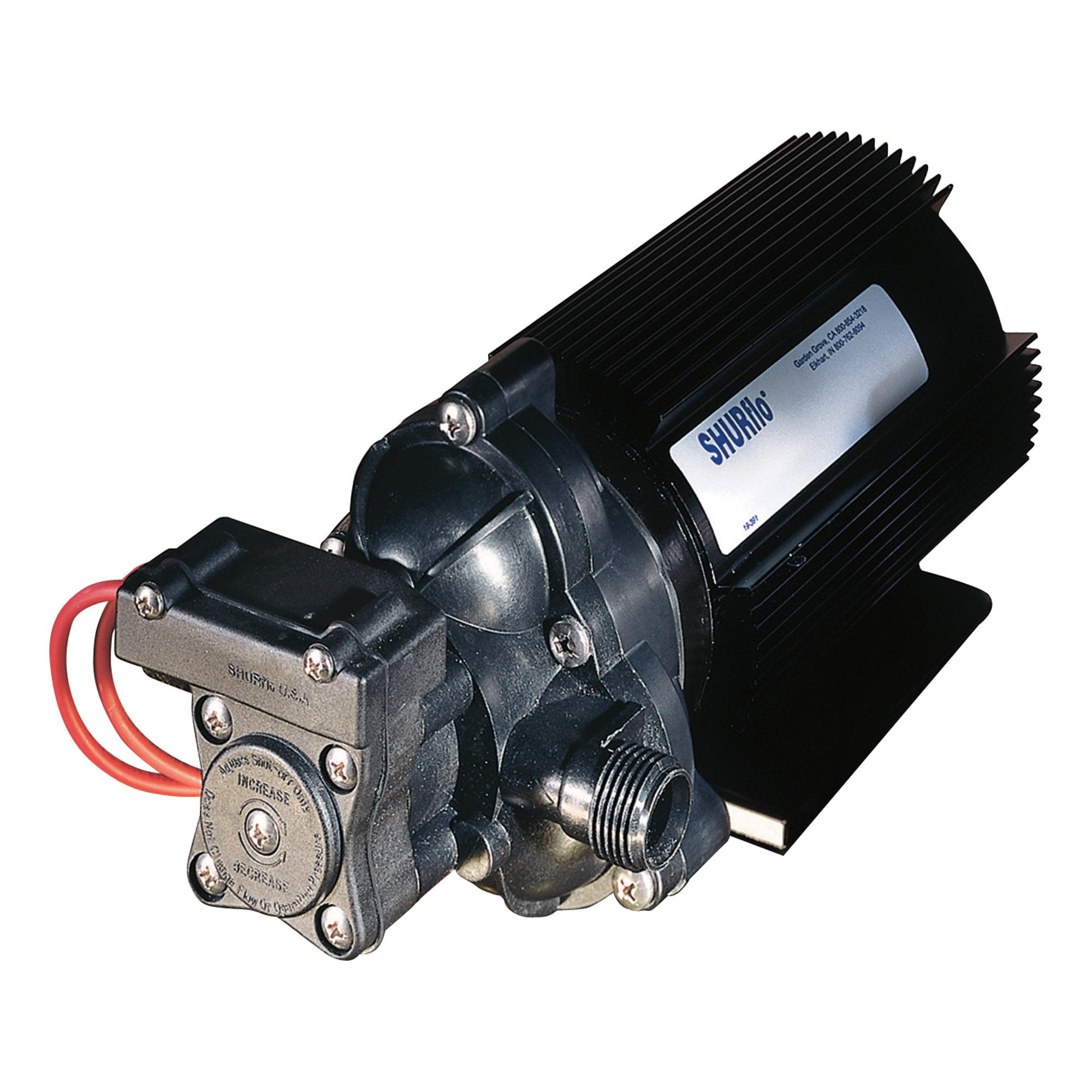Shurflo Self-Priming Diaphragm Water Pump - 12 Volt, 216 GPH, 1/2in. Ports, Heat Sink, Model# 2088-514-145