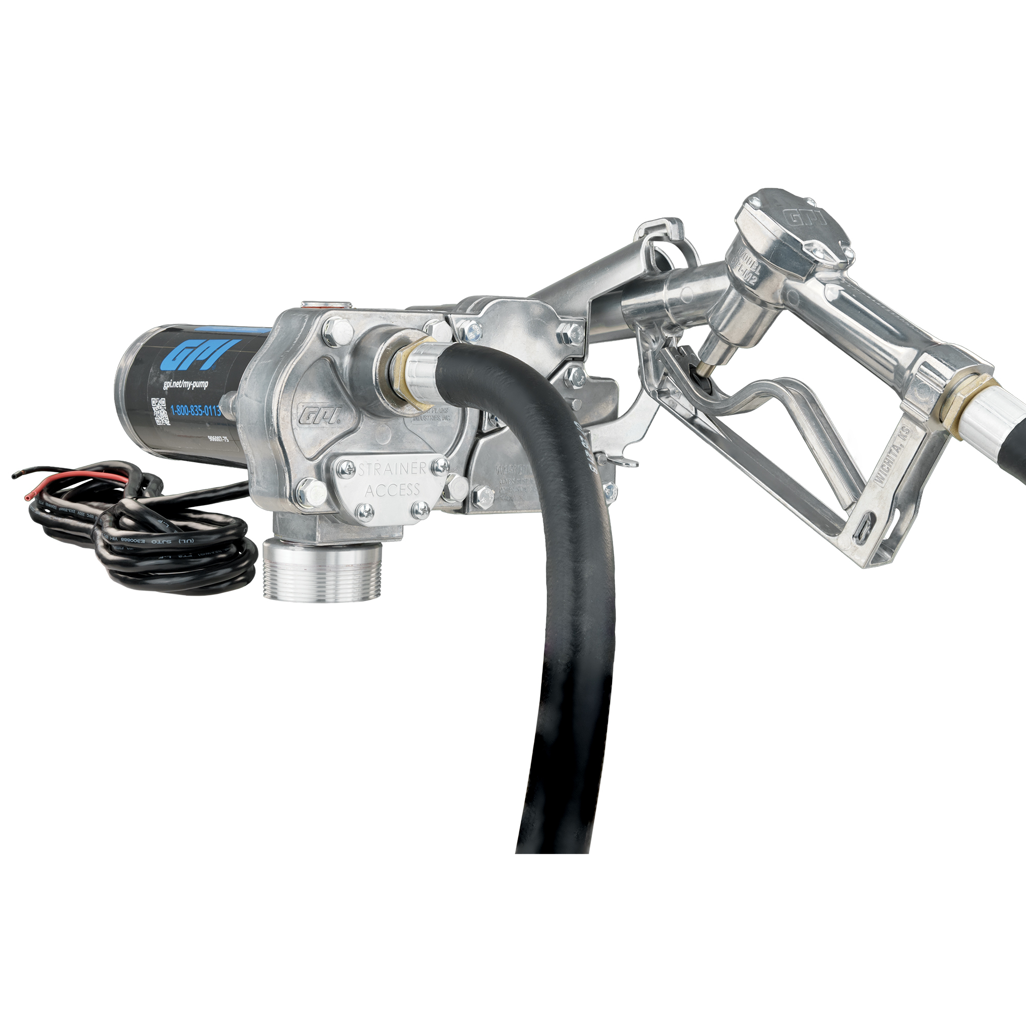 Roughneck 12V Fuel Transfer Pump — 11 GPM, Manual Nozzle, Hose