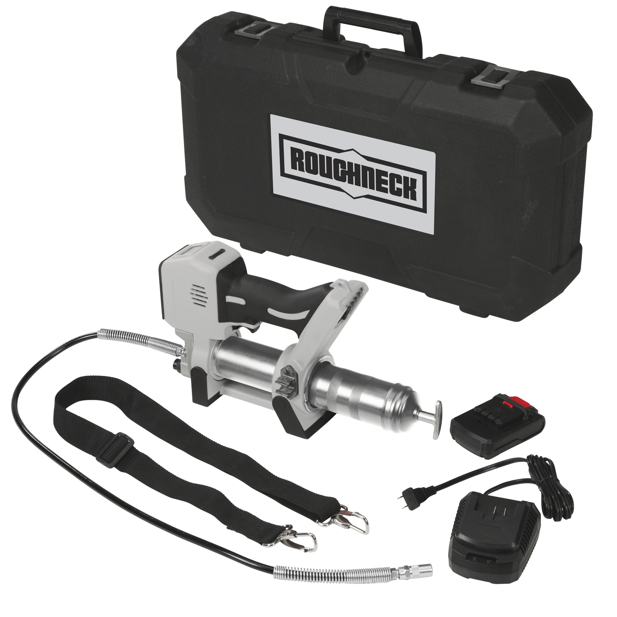 Roughneck Cordless Grease Gun, 20V Motor, 10,000 PSI, 18.5V Battery and