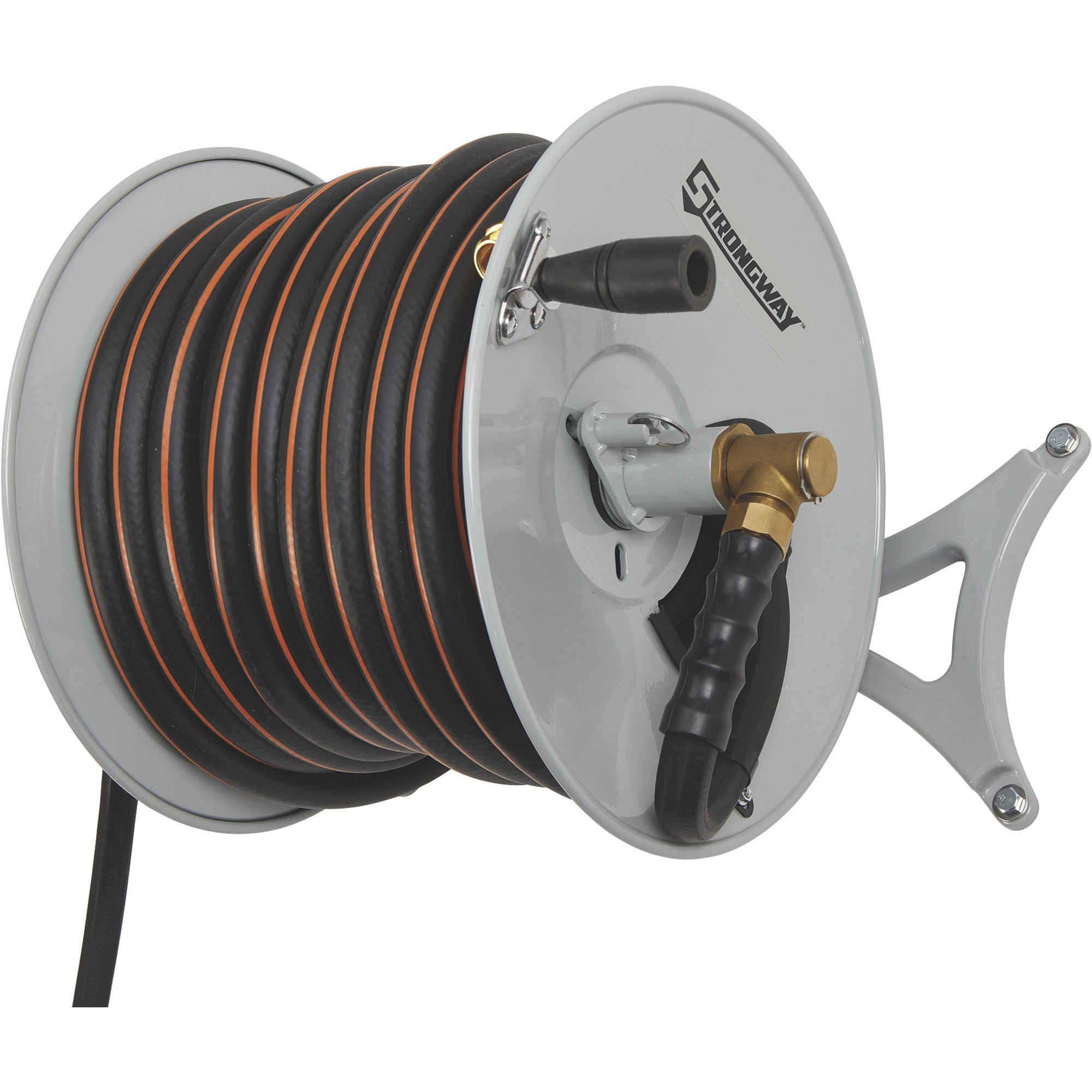 Strongway Wall-Mount Hose Reel with 6ft. Lead-In Hose, Holds 5/8in. x  150ft. Hose