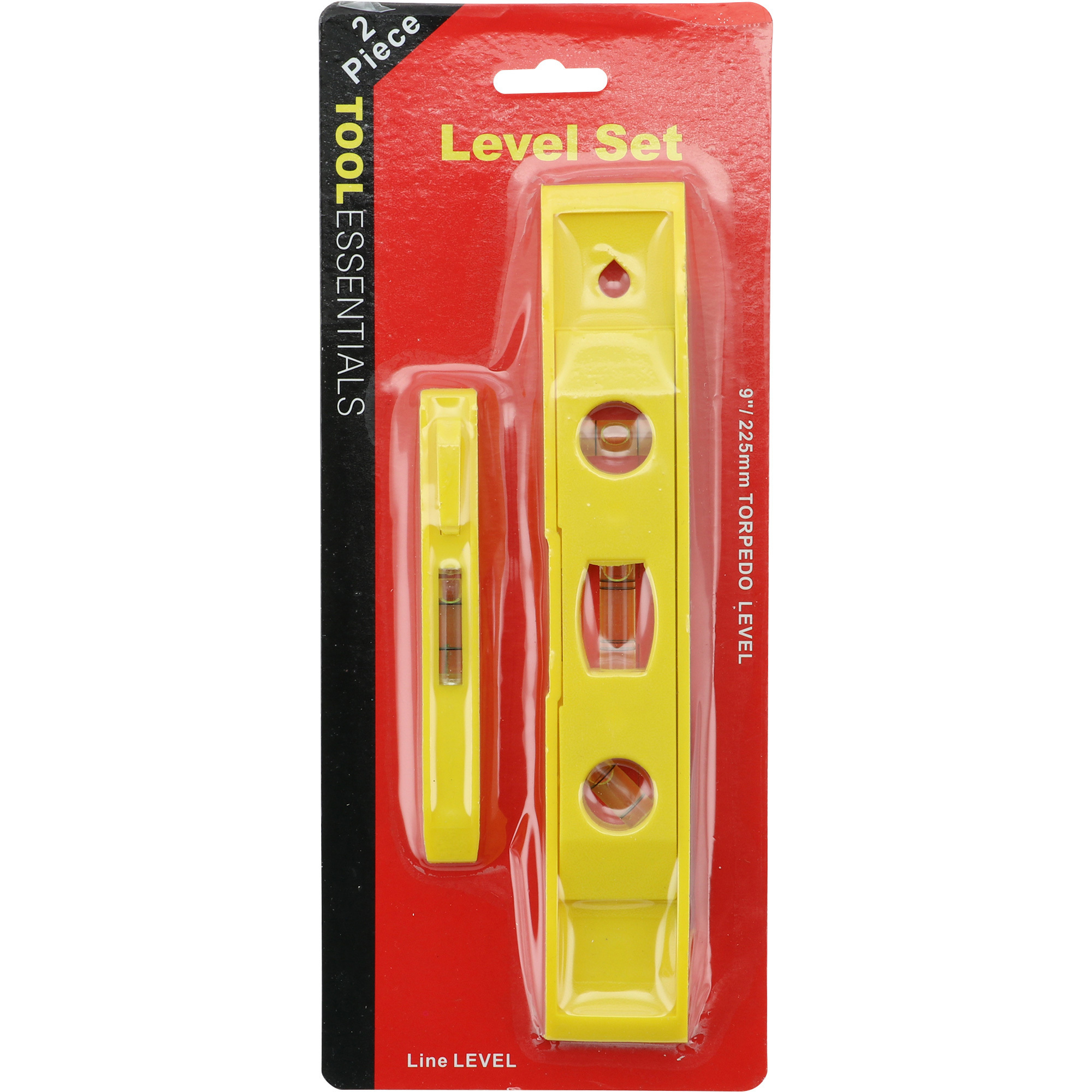 Torpedo 2-Pc. Plastic Leveling Set - 9in. Level with 3 Vials and Magnetic Strip, 4-3/4in. Level with Pocket Clip