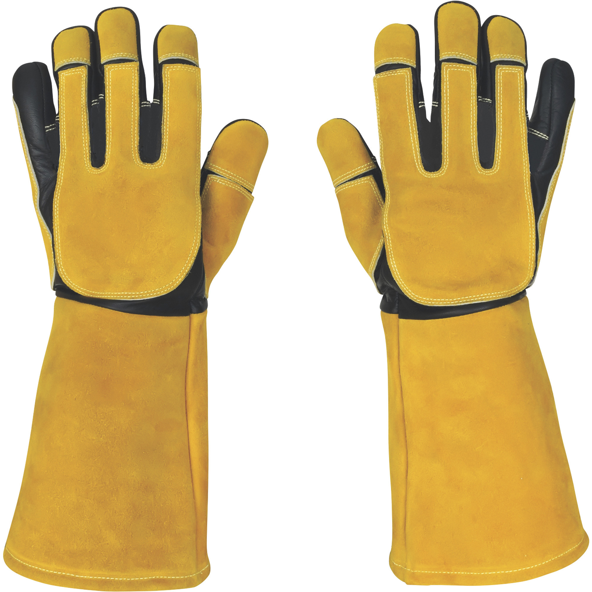Klutch Cut-Resistant Goatskin/Cowhide MIG Welding Gloves, Single Pair, Gold/Black, Medium